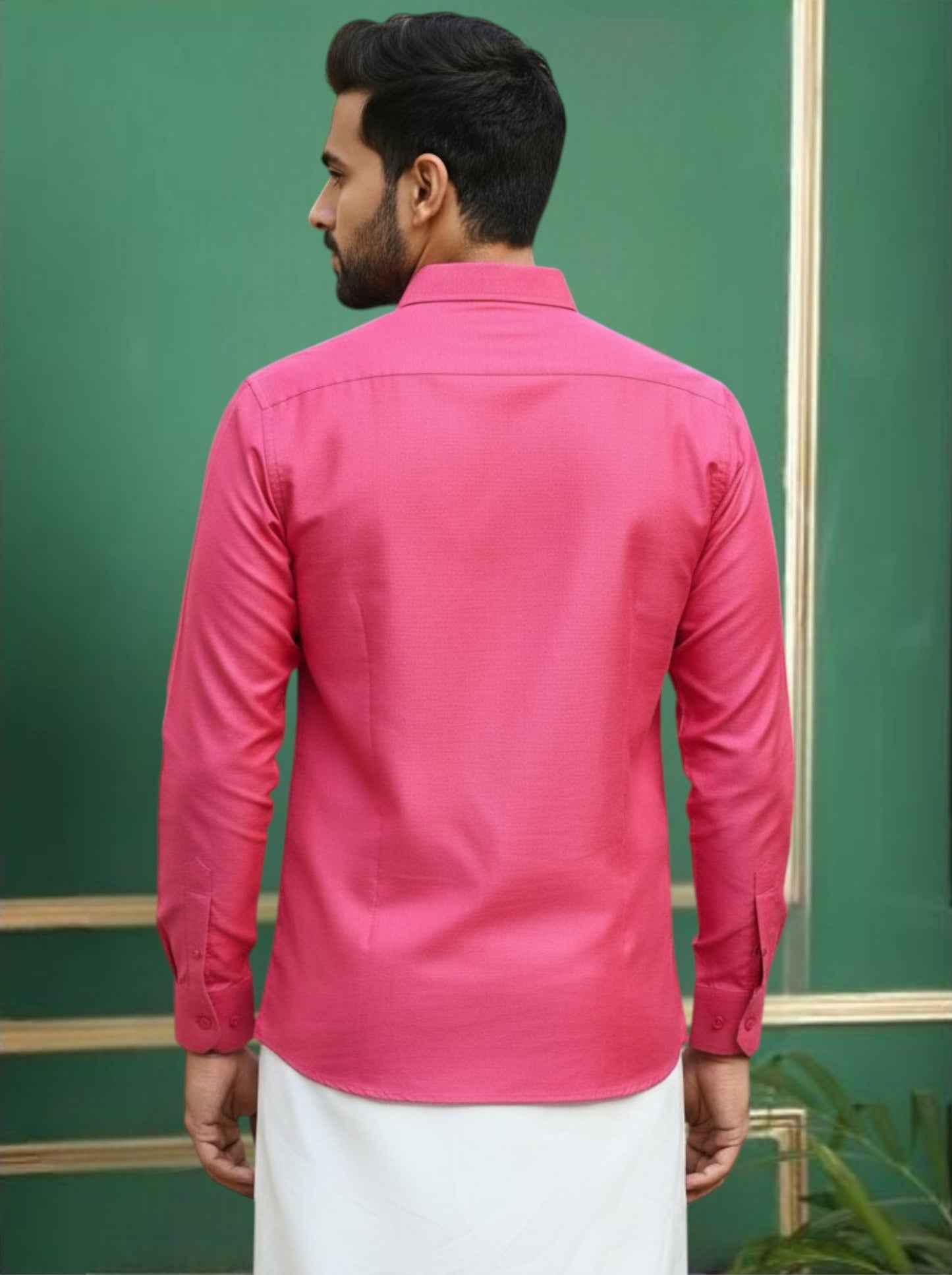 Pink Polyester Slim Fit Solid Party Shirt