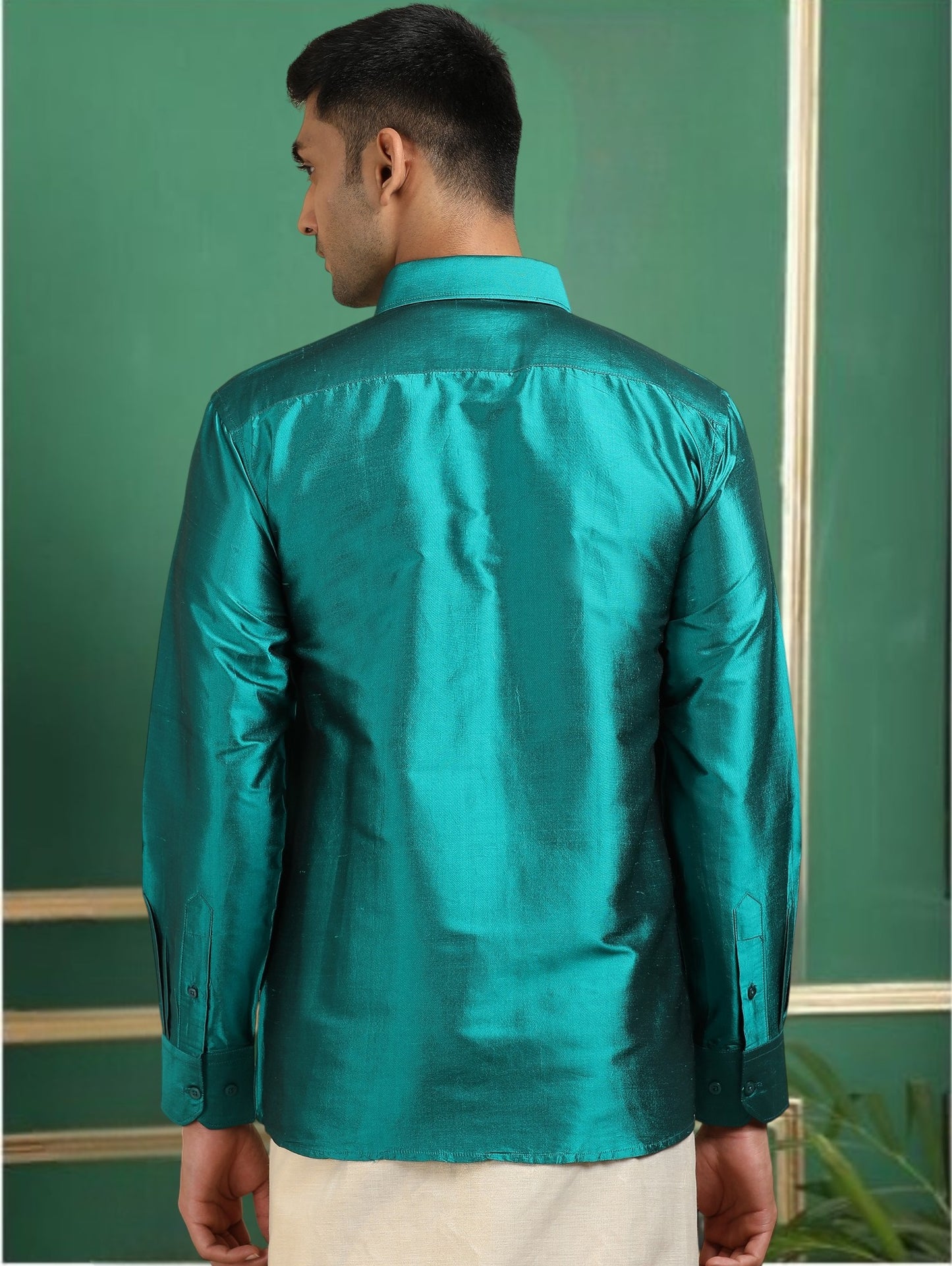 Tattva Men Sea Green Toned Pure Silk Shirt