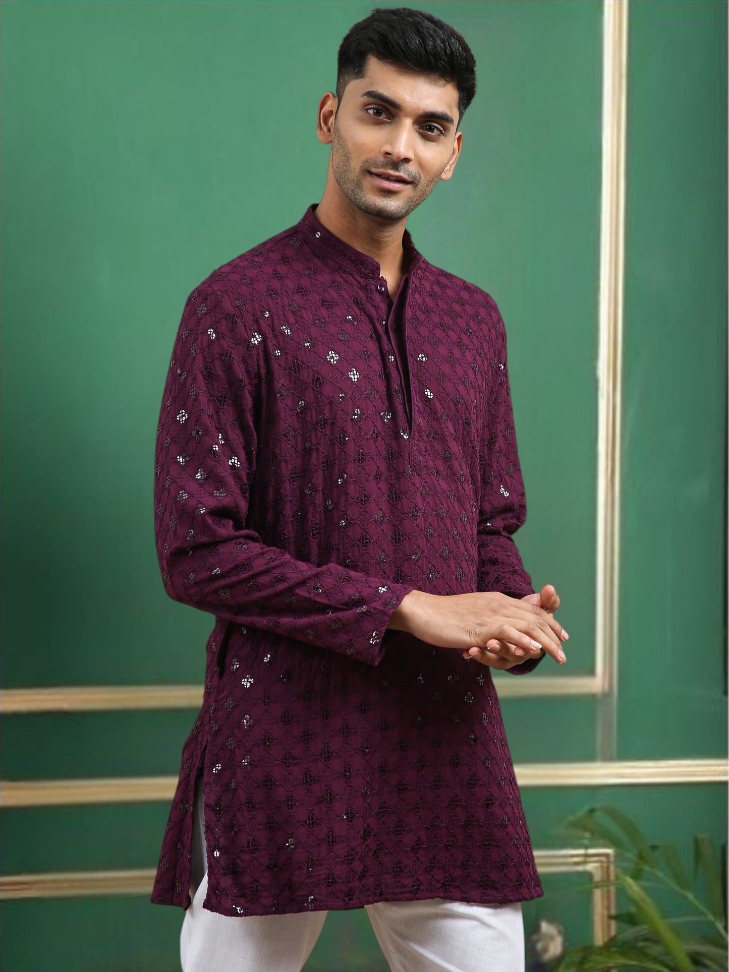 Tattva Purple Toned chikankari Cotton Short Kurta
