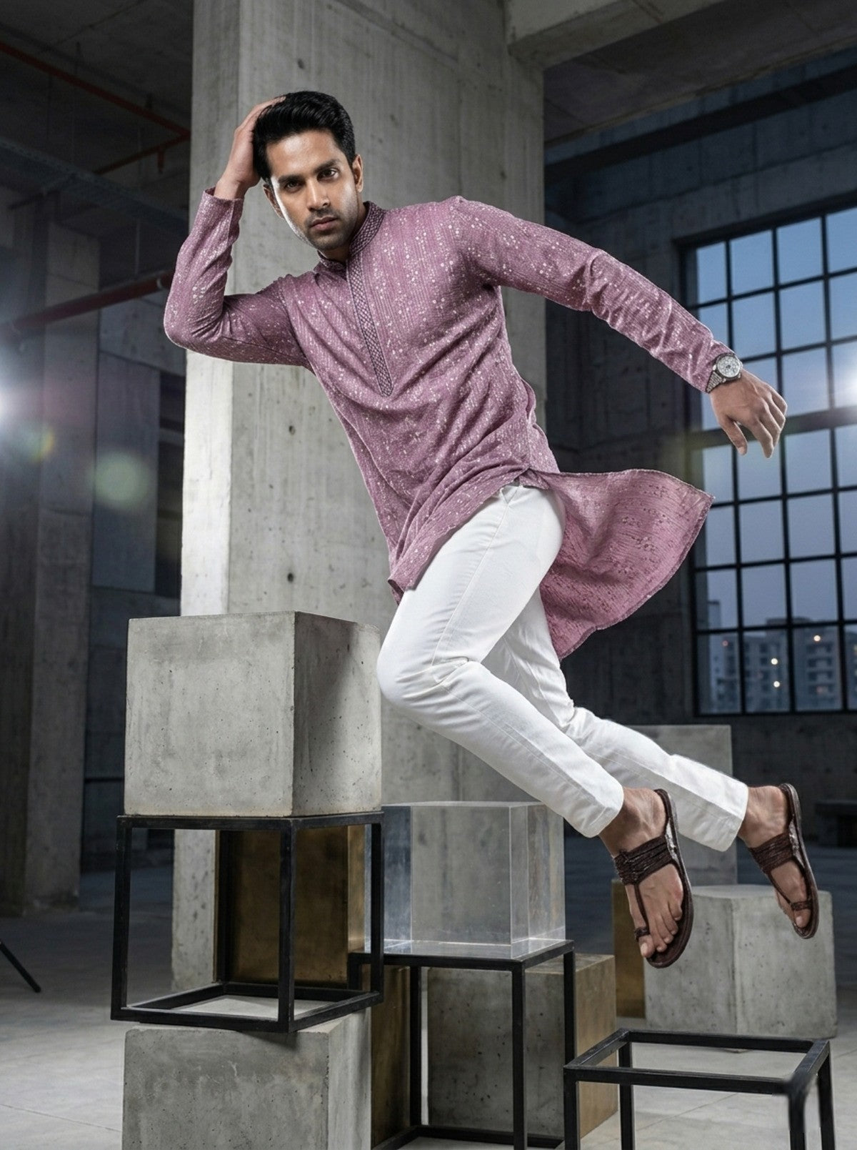 Tattva Woven Diamond Motif Mauve Festive Kurta Set
