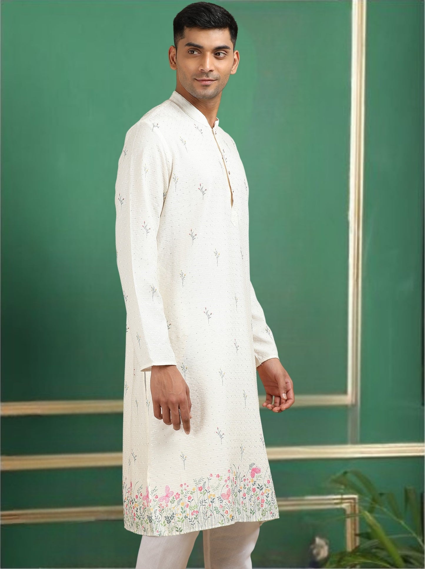 Tattva Men Ethnic Motifs and Daman Printed Sequence Threadwork Kurta Pyjama Set