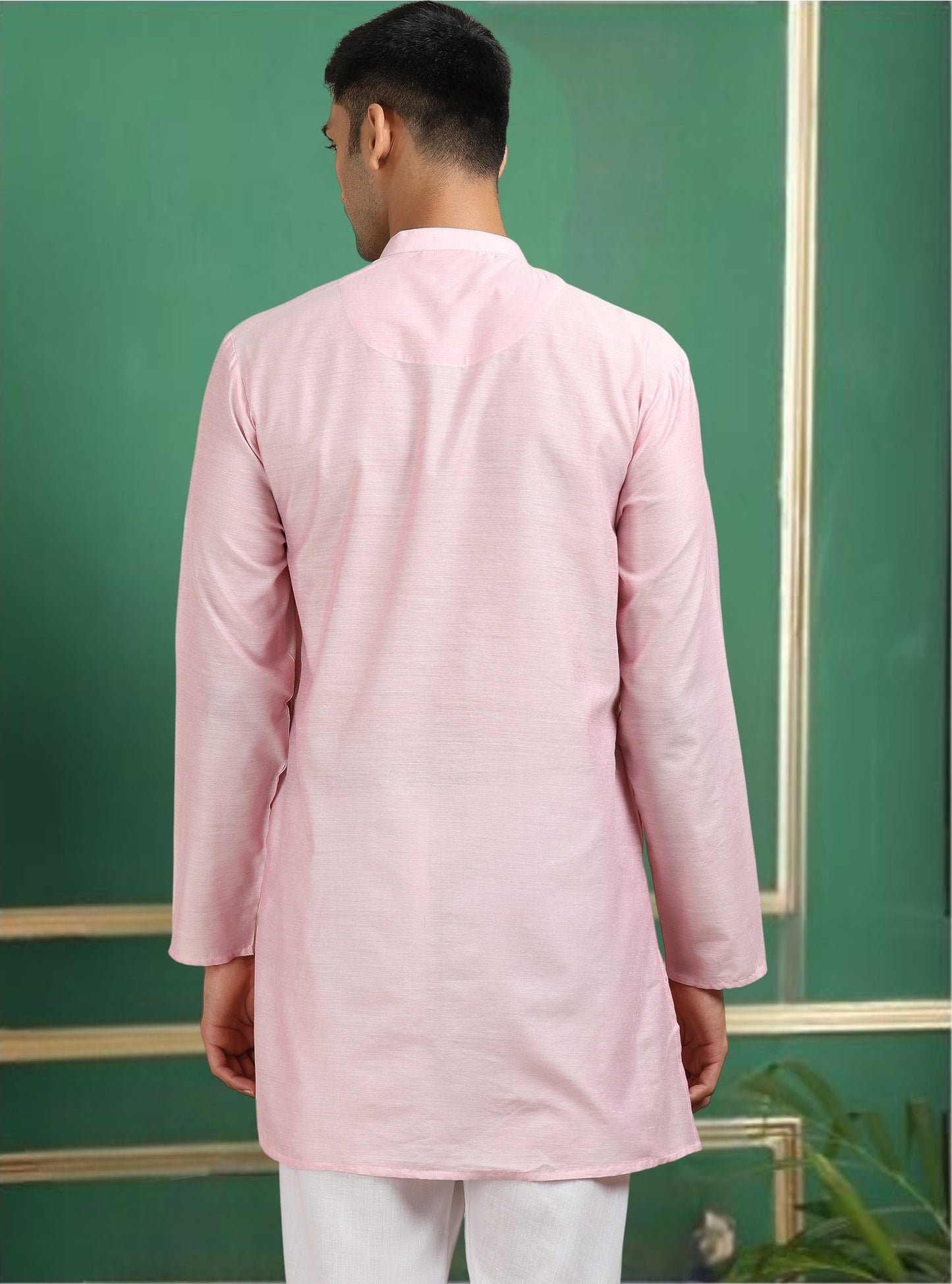Tattva Baby Pink Toned Threadwork Short Kurta