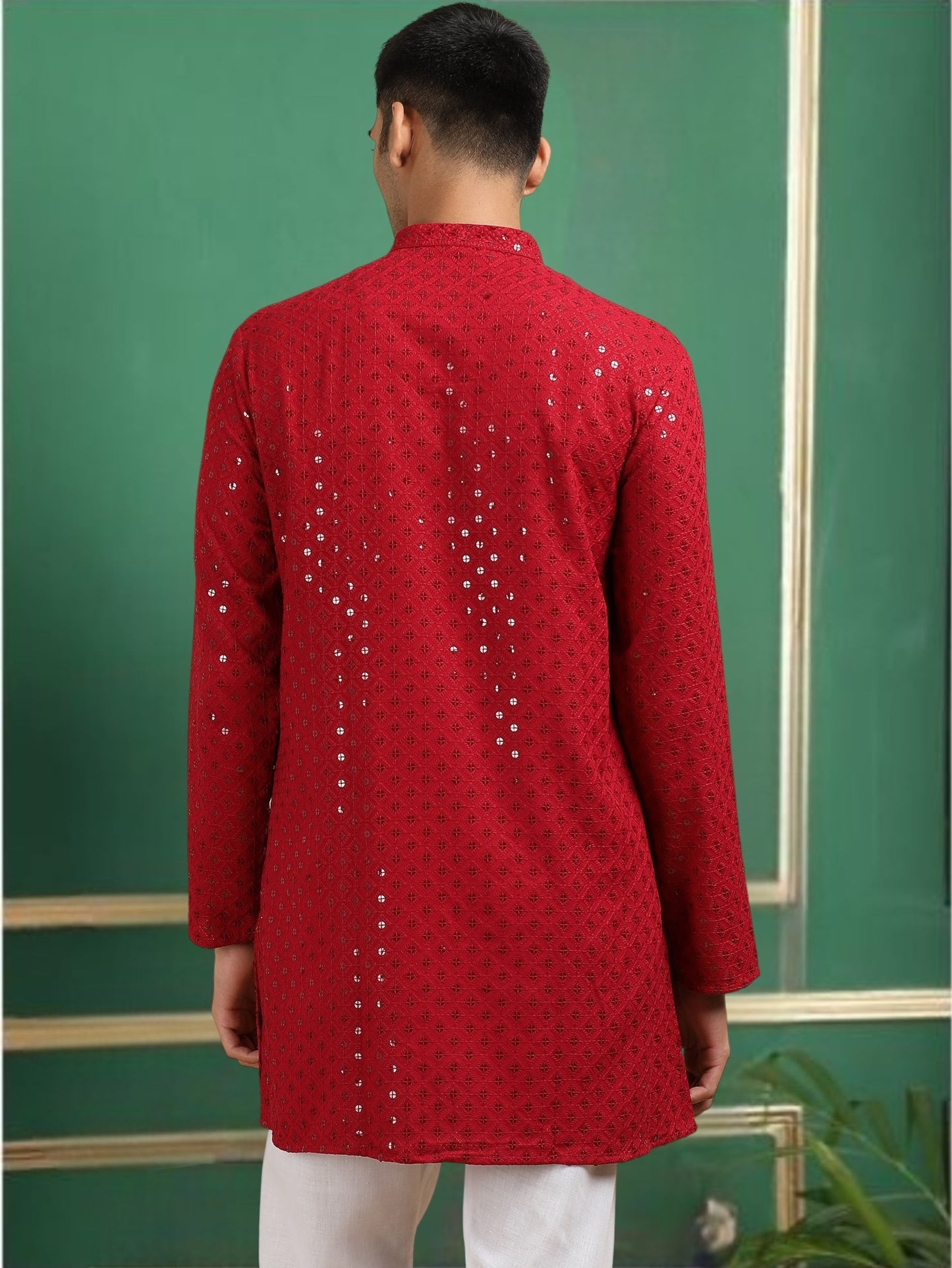 Tattva Red Toned Chikankari Short Kurta