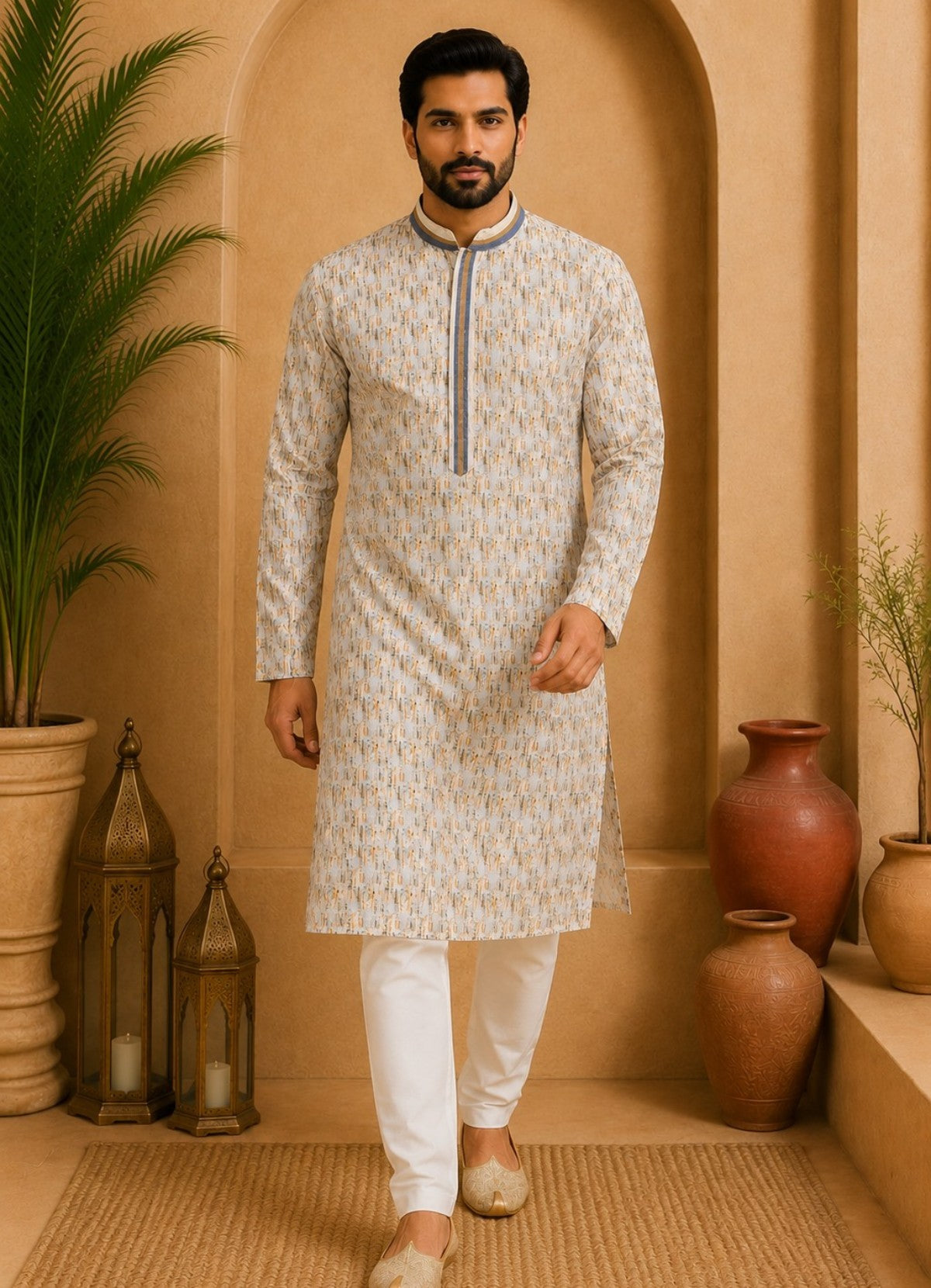 Tattva Men's Embroidered Thread Work Sequinned Kurta