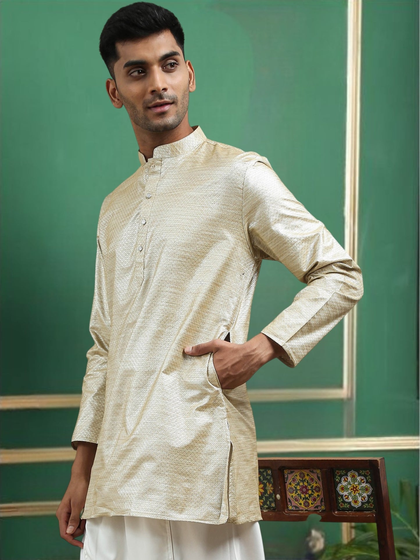 Tattva Mellow Toned jaquard Polyster Short Kurta
