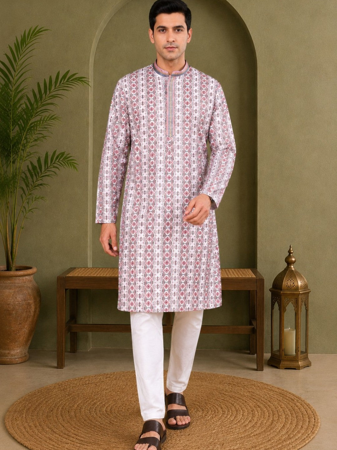 Tattva Men's Embroidered Thread Work Sequined Kurta