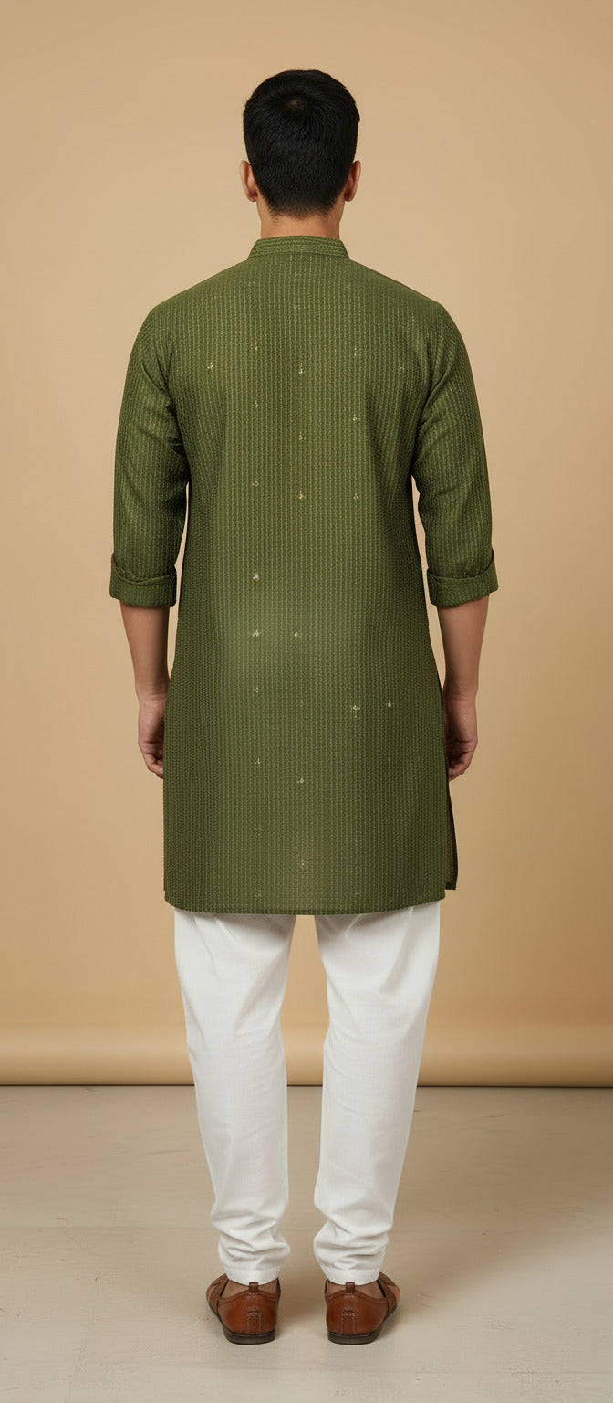 Tattva Men Woven Design Short Straight Kurta