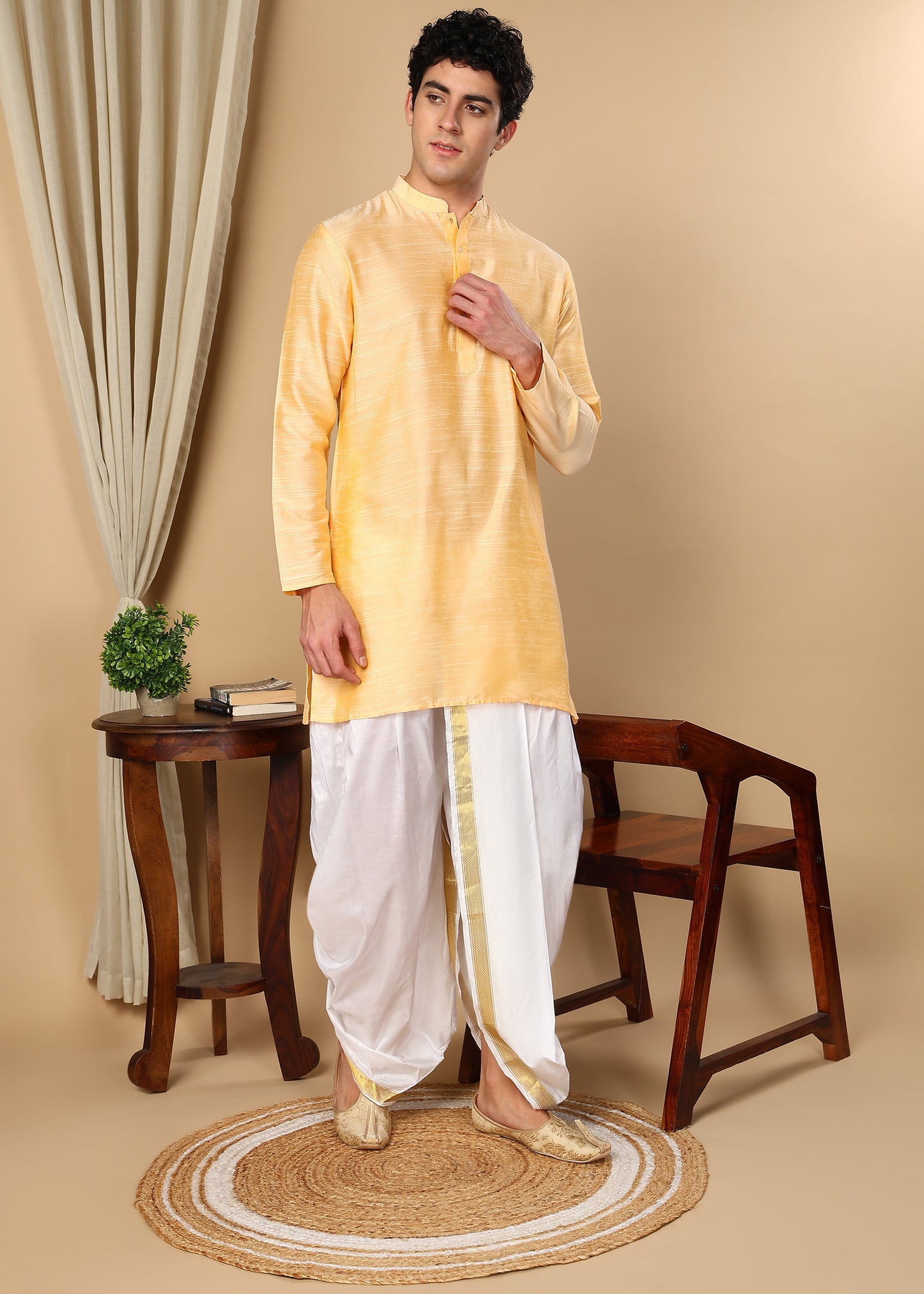 Tattva Yellow Toned Solid Short Straight Kurta