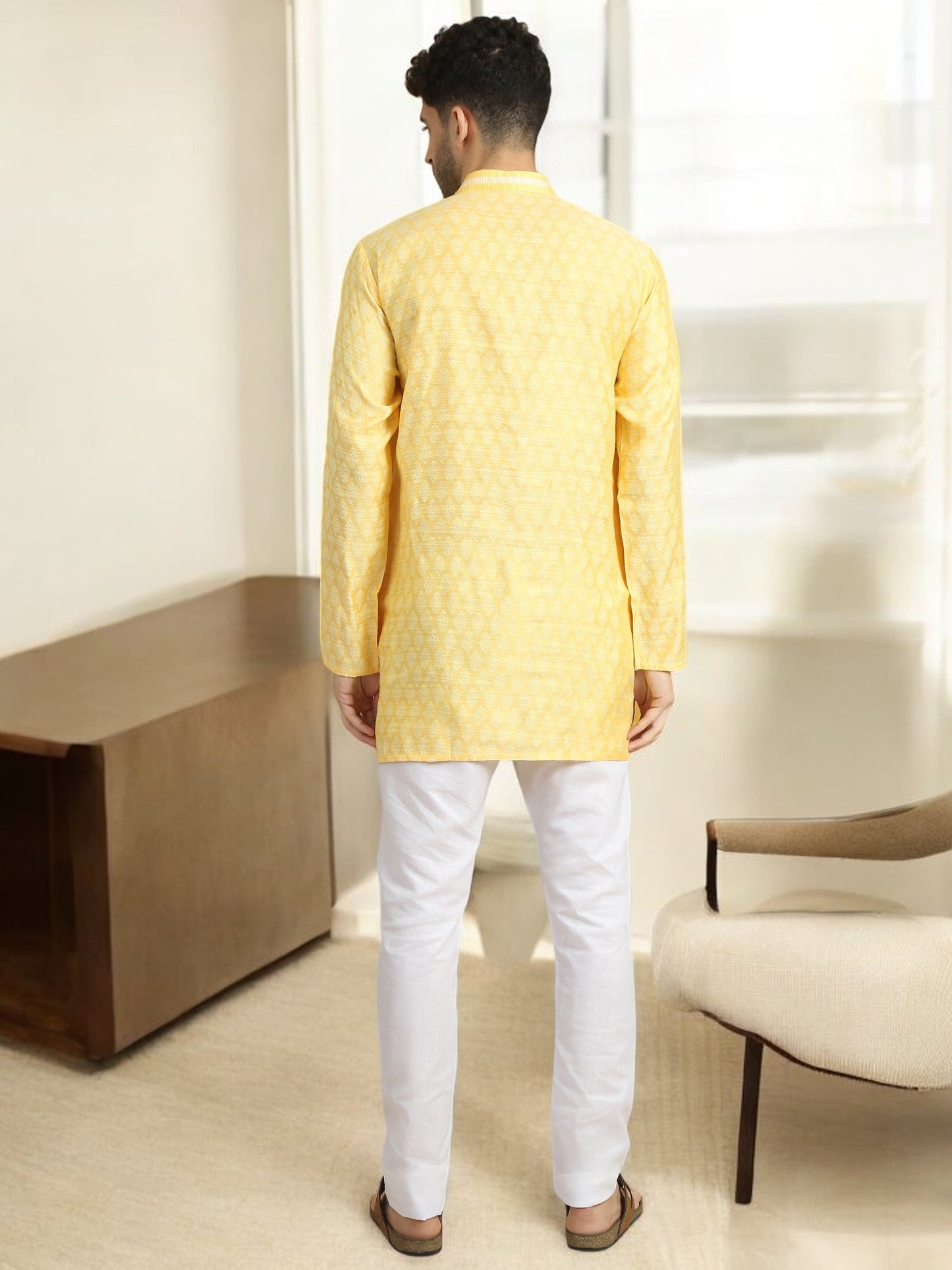 Tattva Men Woven Design Cotton Blend Straight Kurta