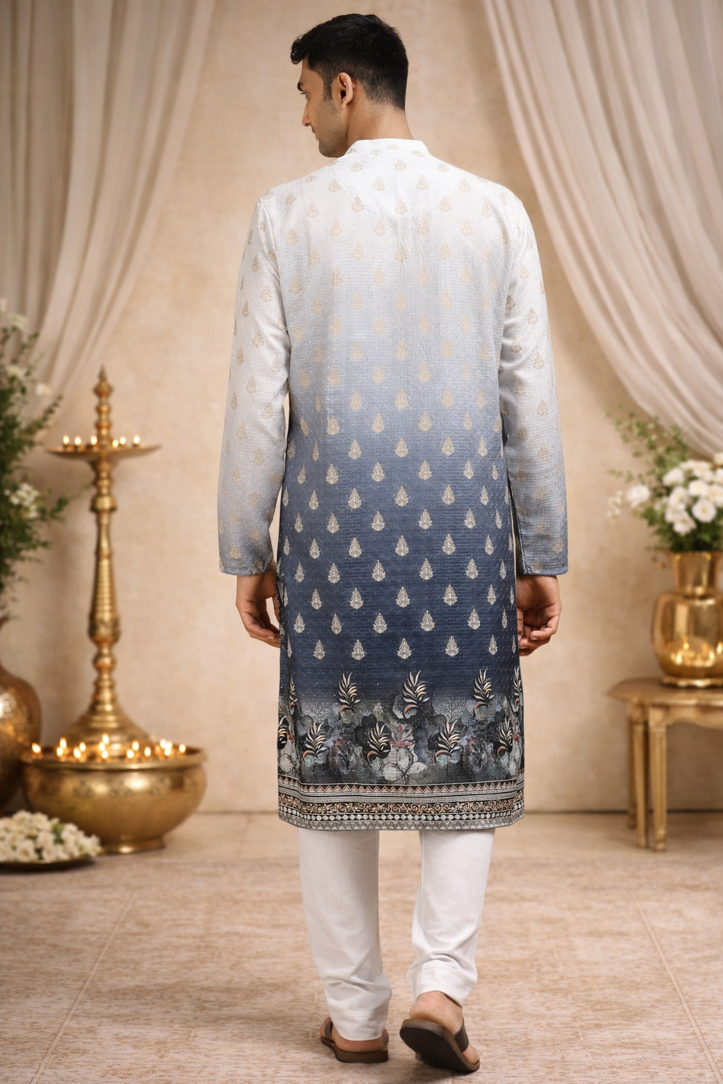 Tattva Men Ethnic Motifs and Daman Printed Sequence Threadwork Kurta Pyjama Set