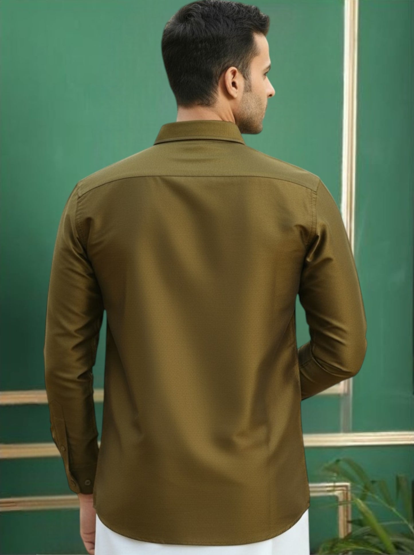 Olive Polyester Slim Fit Solid Shirt