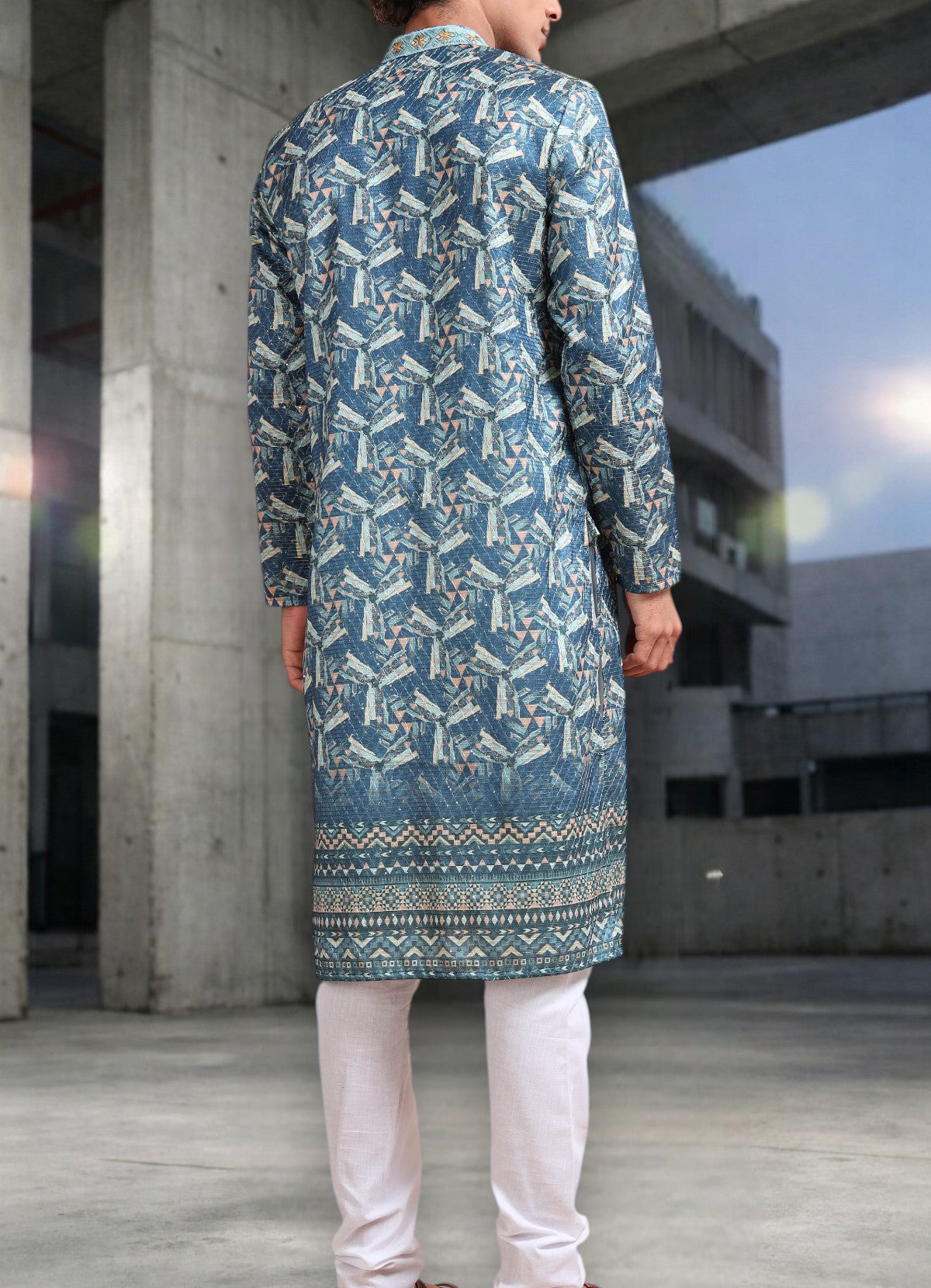 Tattva Woven Diamond Motif Blue Festive Kurta Set