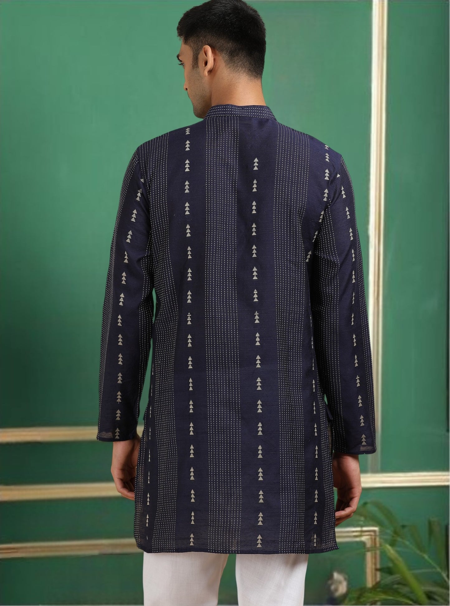 Tattva Navy Blue Toned Threadwork Short Kurta