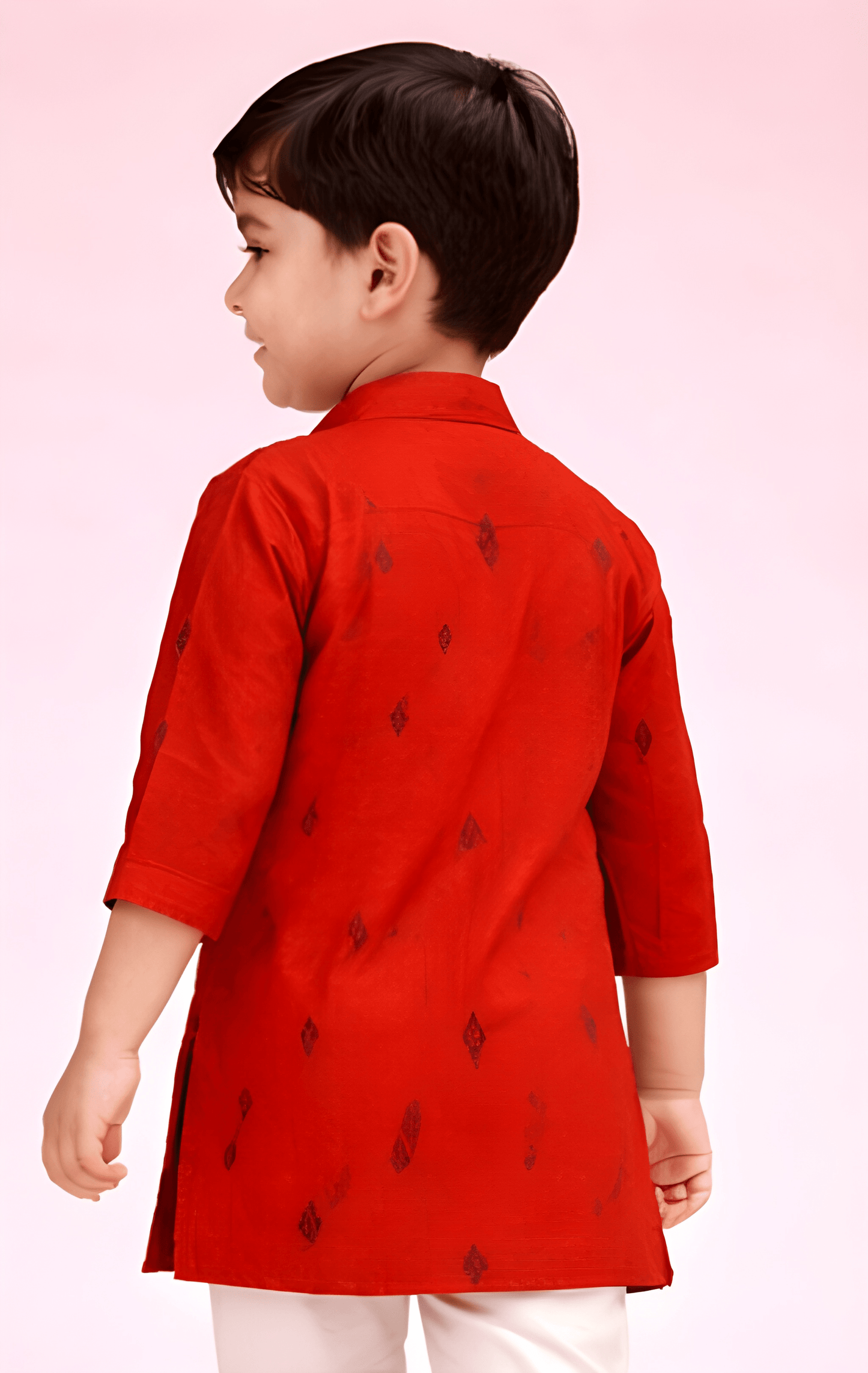 TATTVA Boys Ethnic Kurta with Ikat Woven Motif & Mandarin Collar