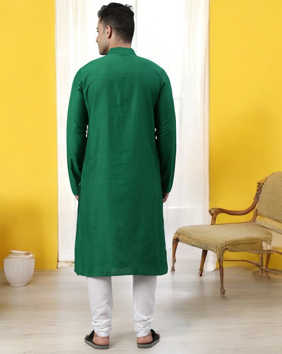 Tattva Green Color Cotton Long Kurta With Pyjamas