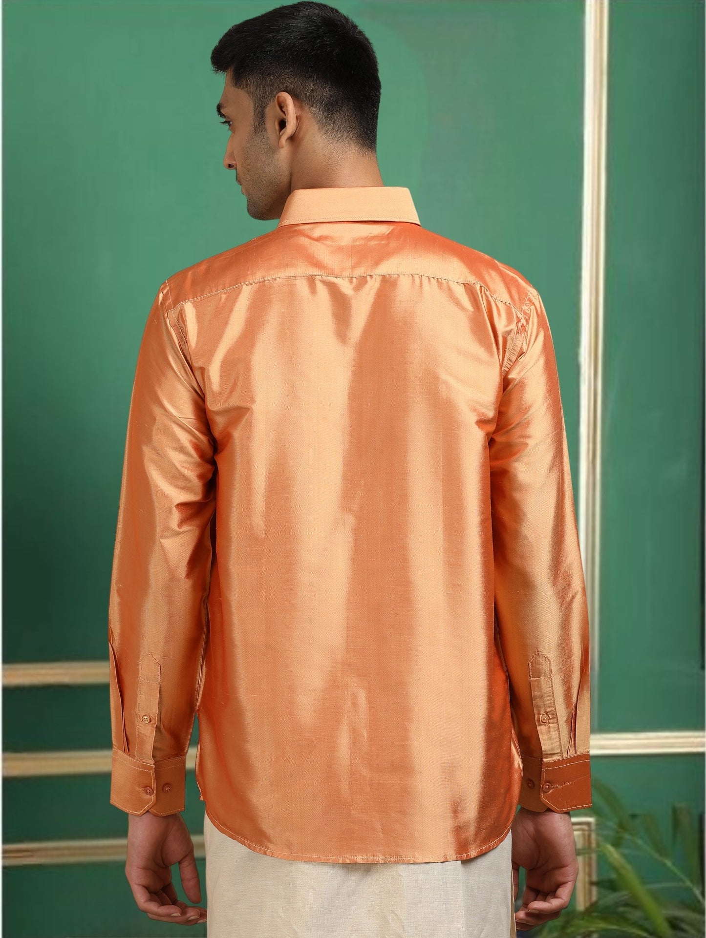Tattva Men Orange Toned Pure Silk Shirt