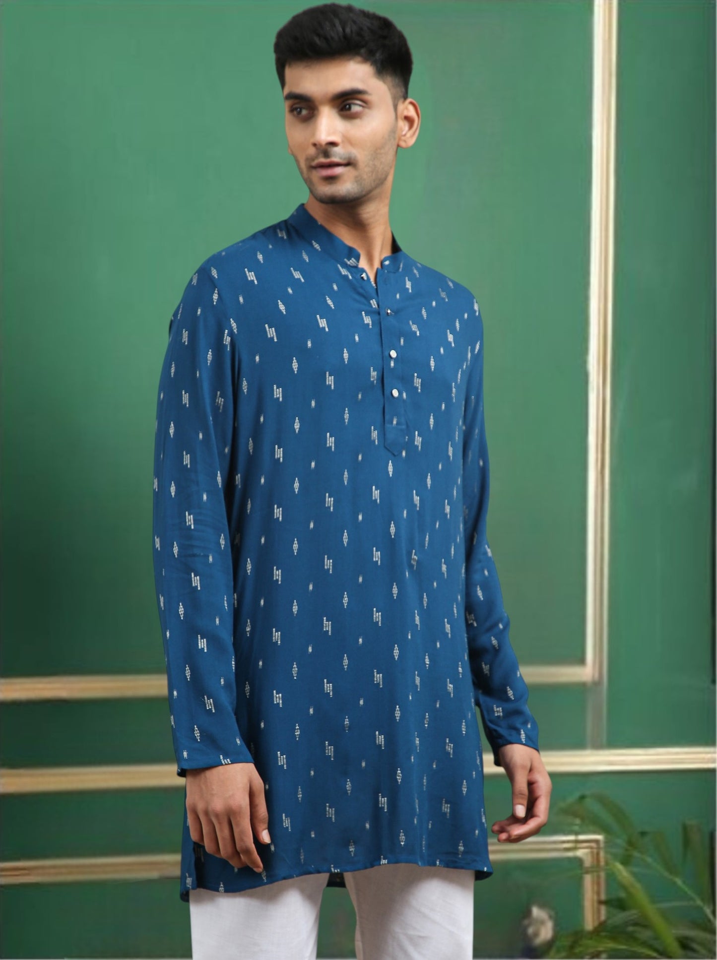 Tattva Blue Toned Printed Cotton Short Kurta