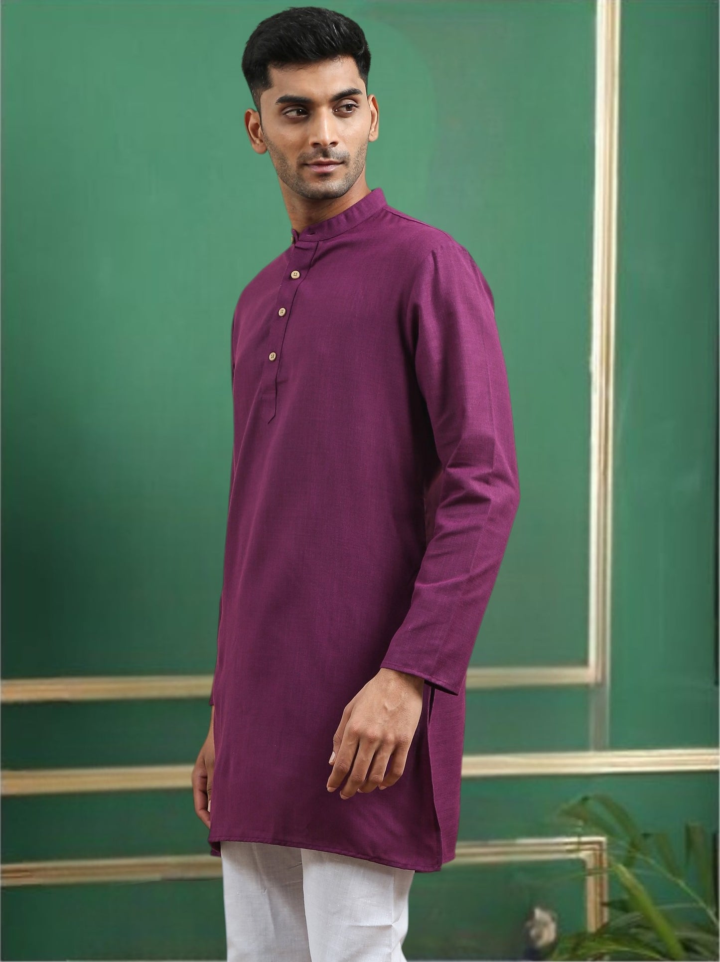 Tattva Purple Toned Solid Cotton Short Kurta