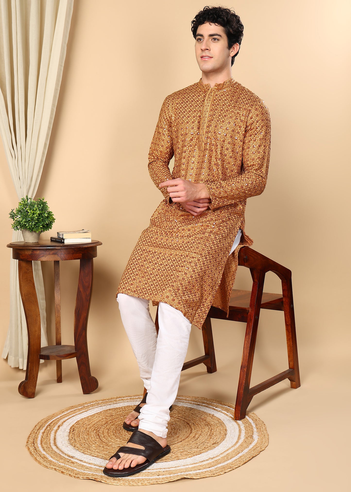 Tattva Embroidered Thread Work Mandarin Collar Straight Kurta