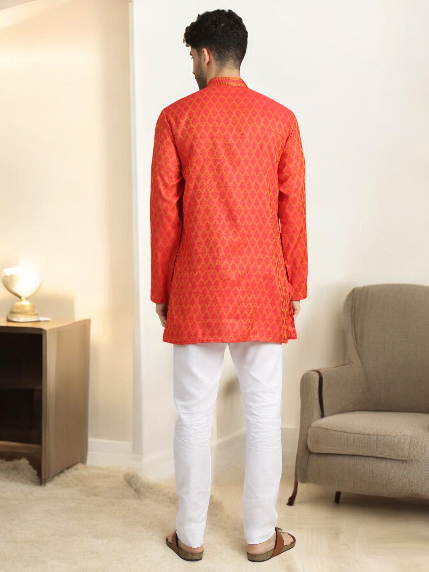 Tattva Men Woven Design Cotton Blend Straight Kurta