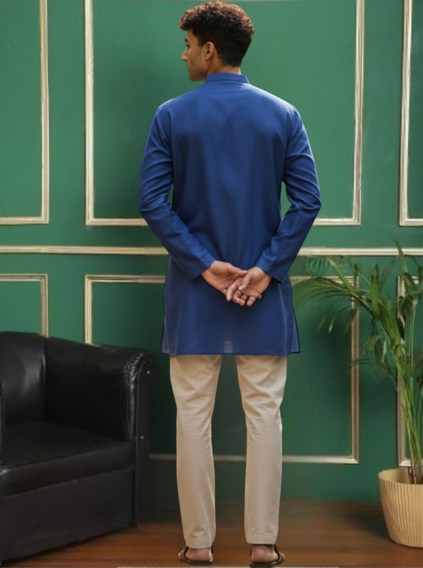Blue Cotton Straight Short Kurta