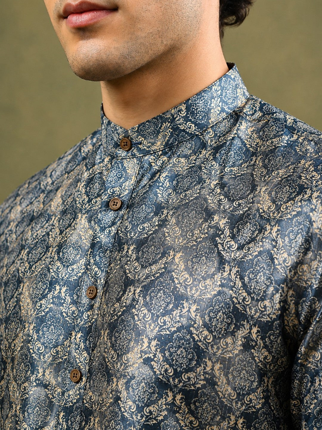 Tattva Men Mandarin Collar Abstract Printed Straight Kurta