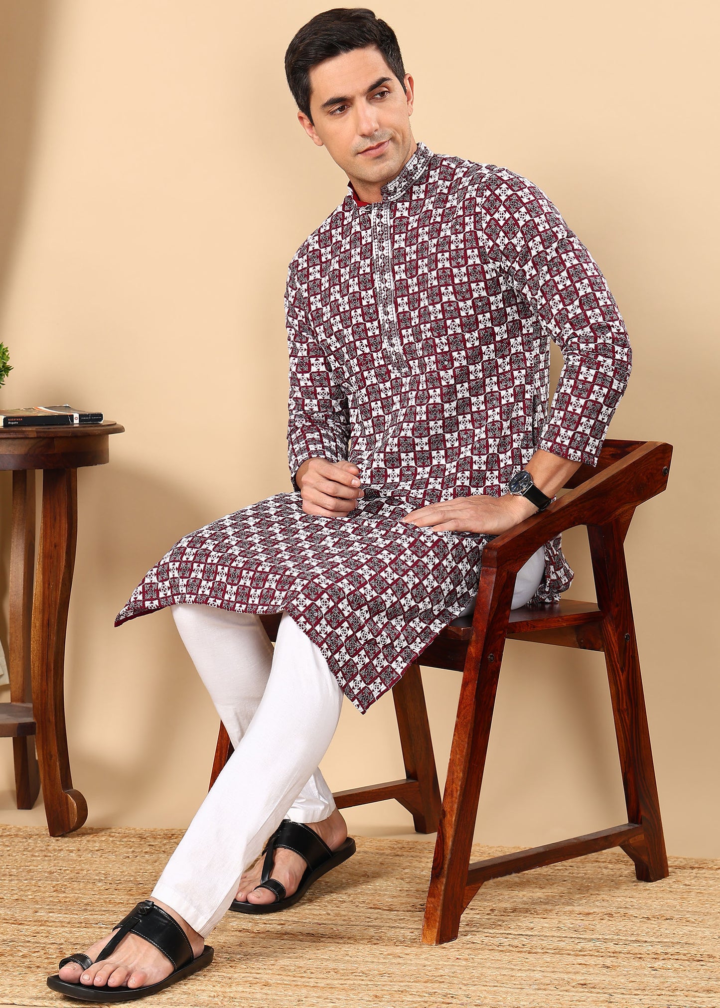 Tattva Men Woven Design Polyester Straight Kurta Set