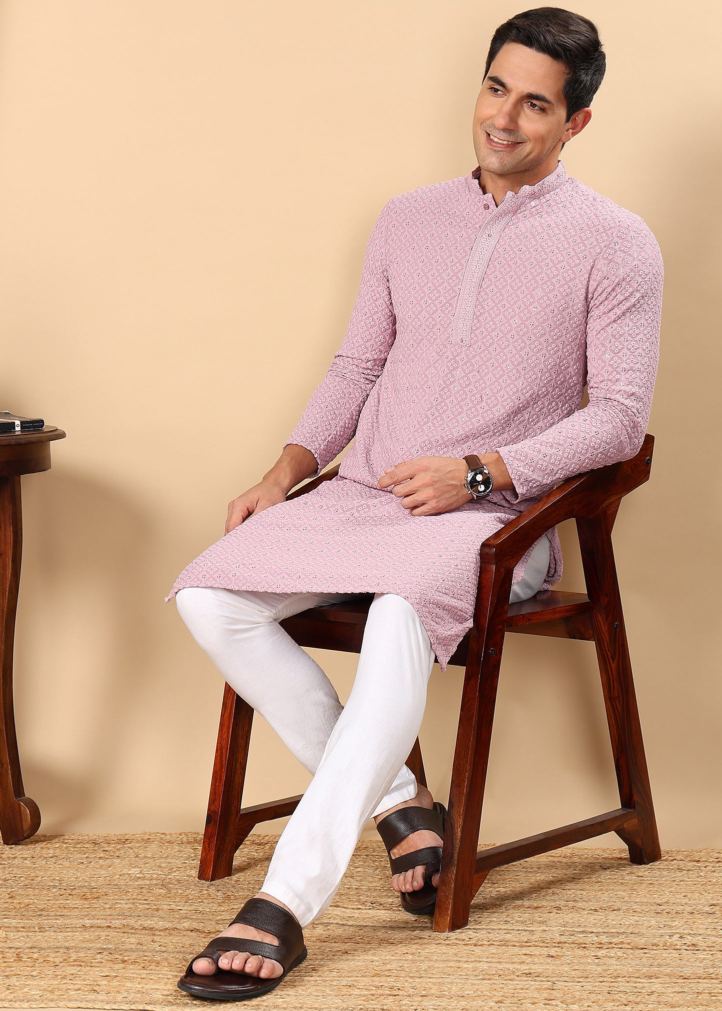 Tattva Men's Embroidered Thread Work Sequinned Kurta