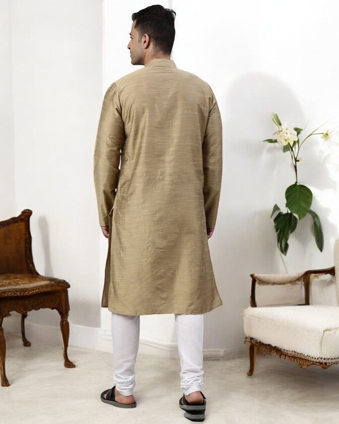 Tattva Skin Color Cotton Long Kurta With Pyjamas