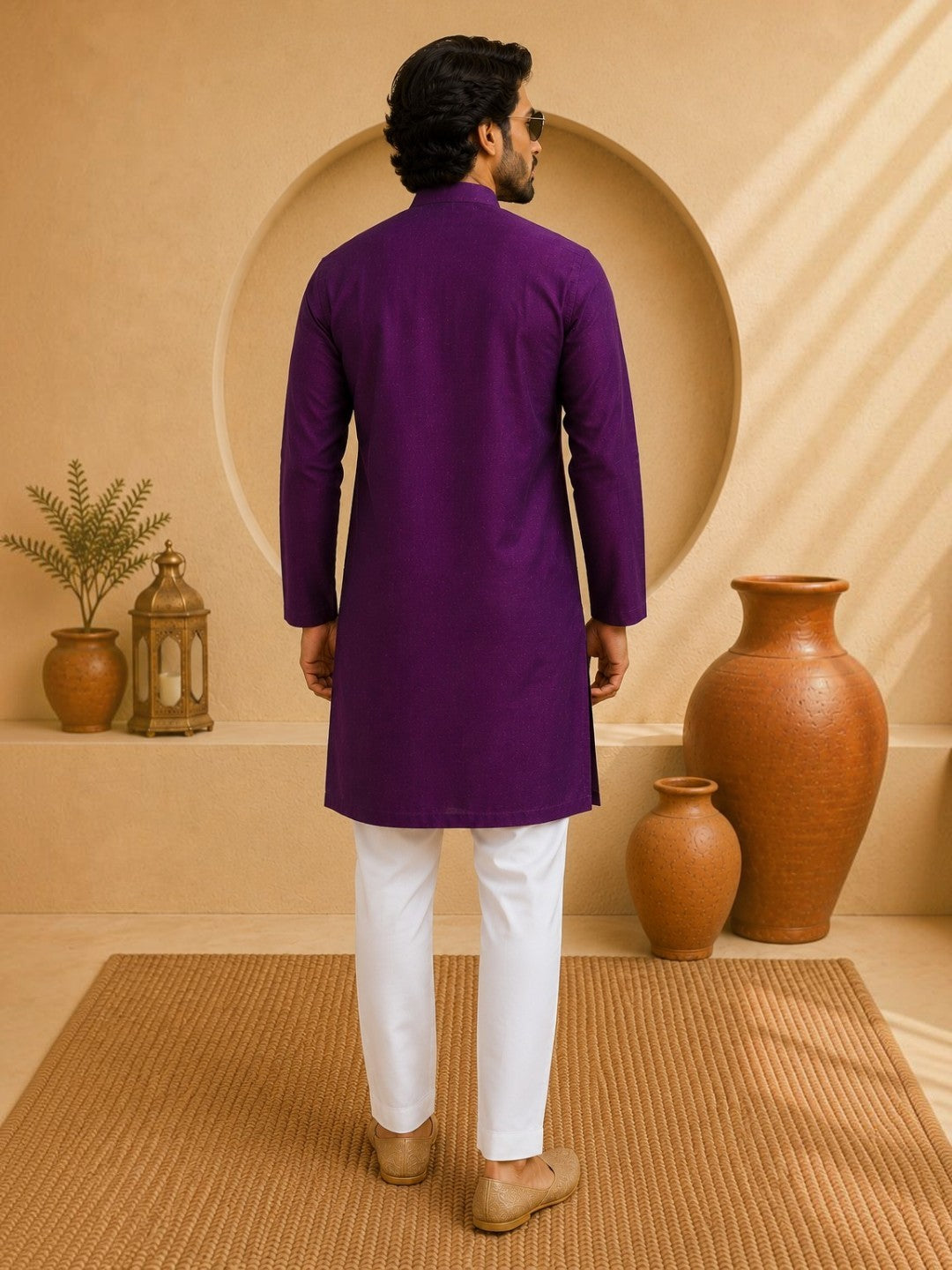 Tattva Men Embroidered Solid Short Kurta