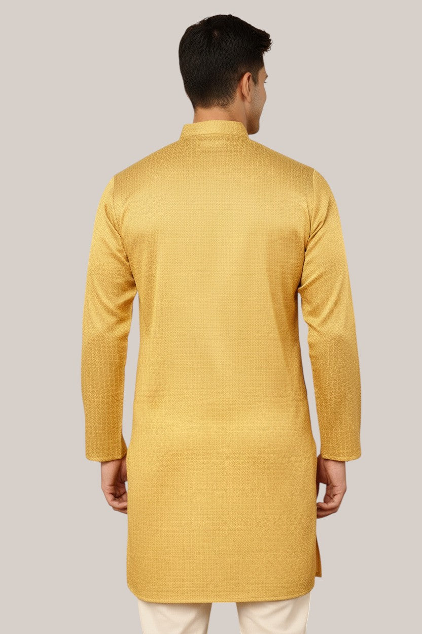 Tattva Men Woven Design Band Collar Straight Kurta