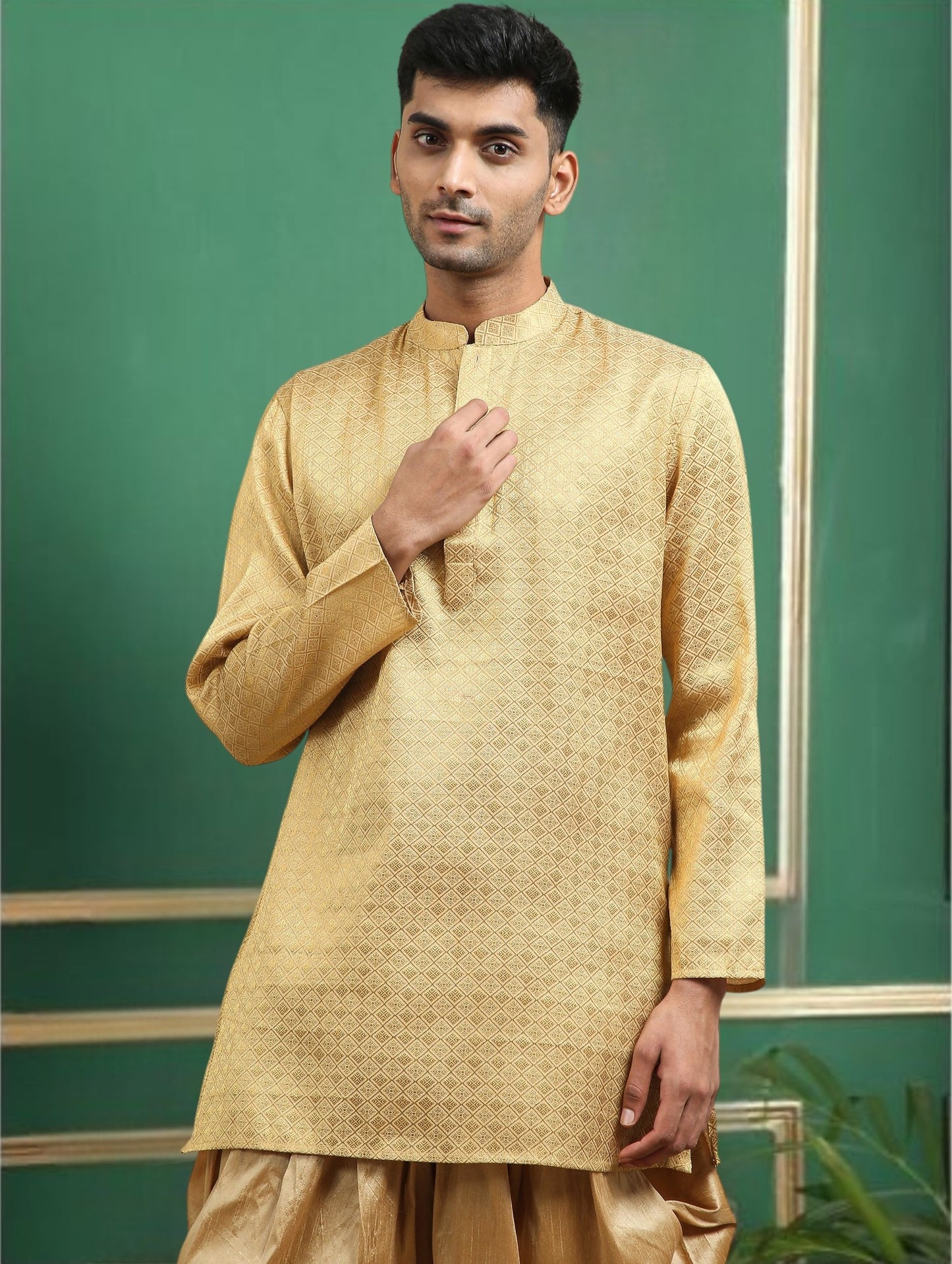 Tattva Gold Toned brocade Polyster Short Kurta