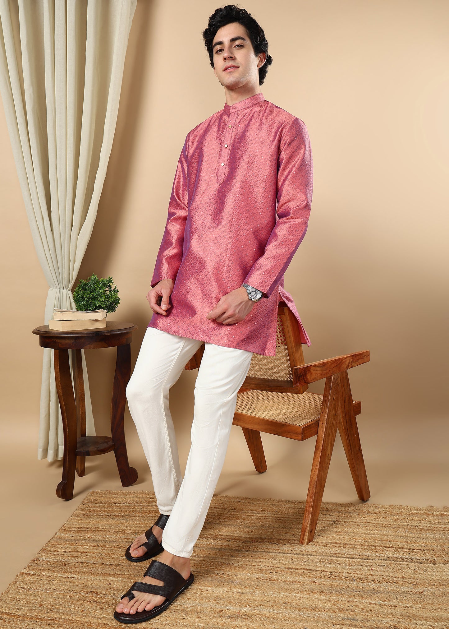 Tattva Pink Toned Embellished Short Kurta