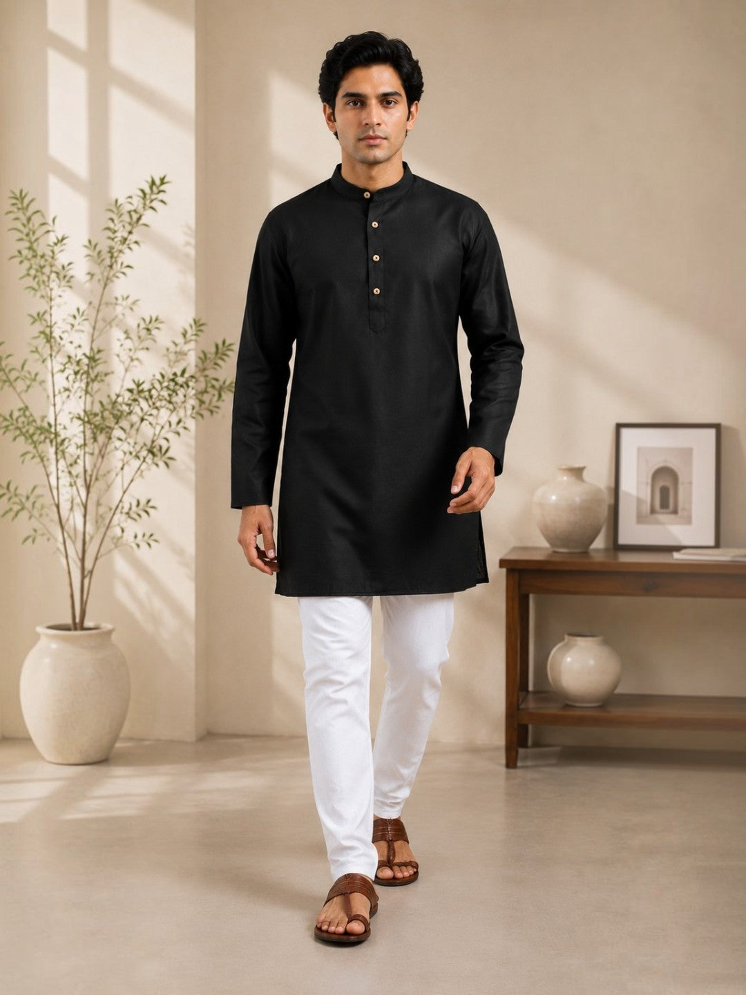Tattva Men Premium Cotton Solid Straight Kurta