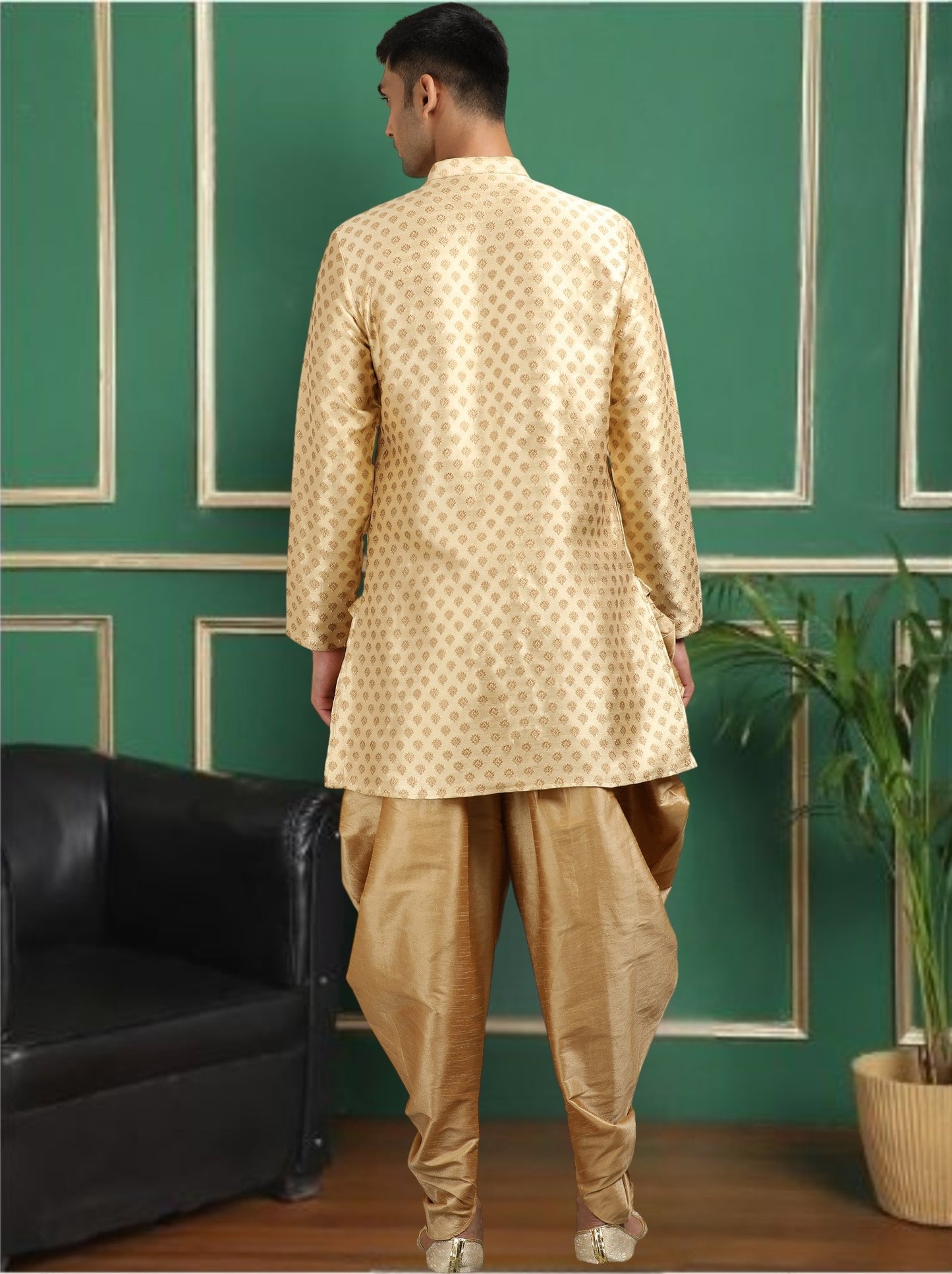 Tattva Beige Toned Jacquard Short Kurta