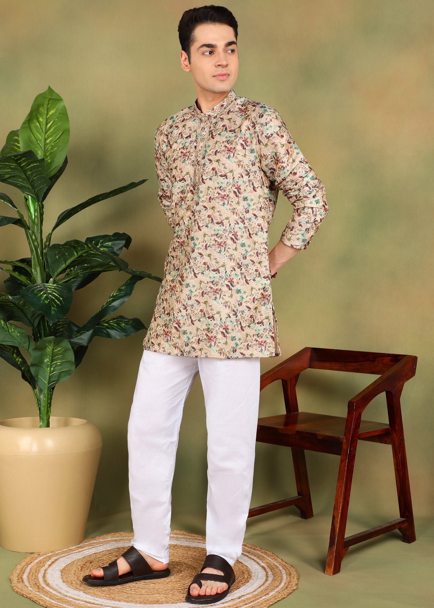 Tattva Men Tan colored Short Kurta