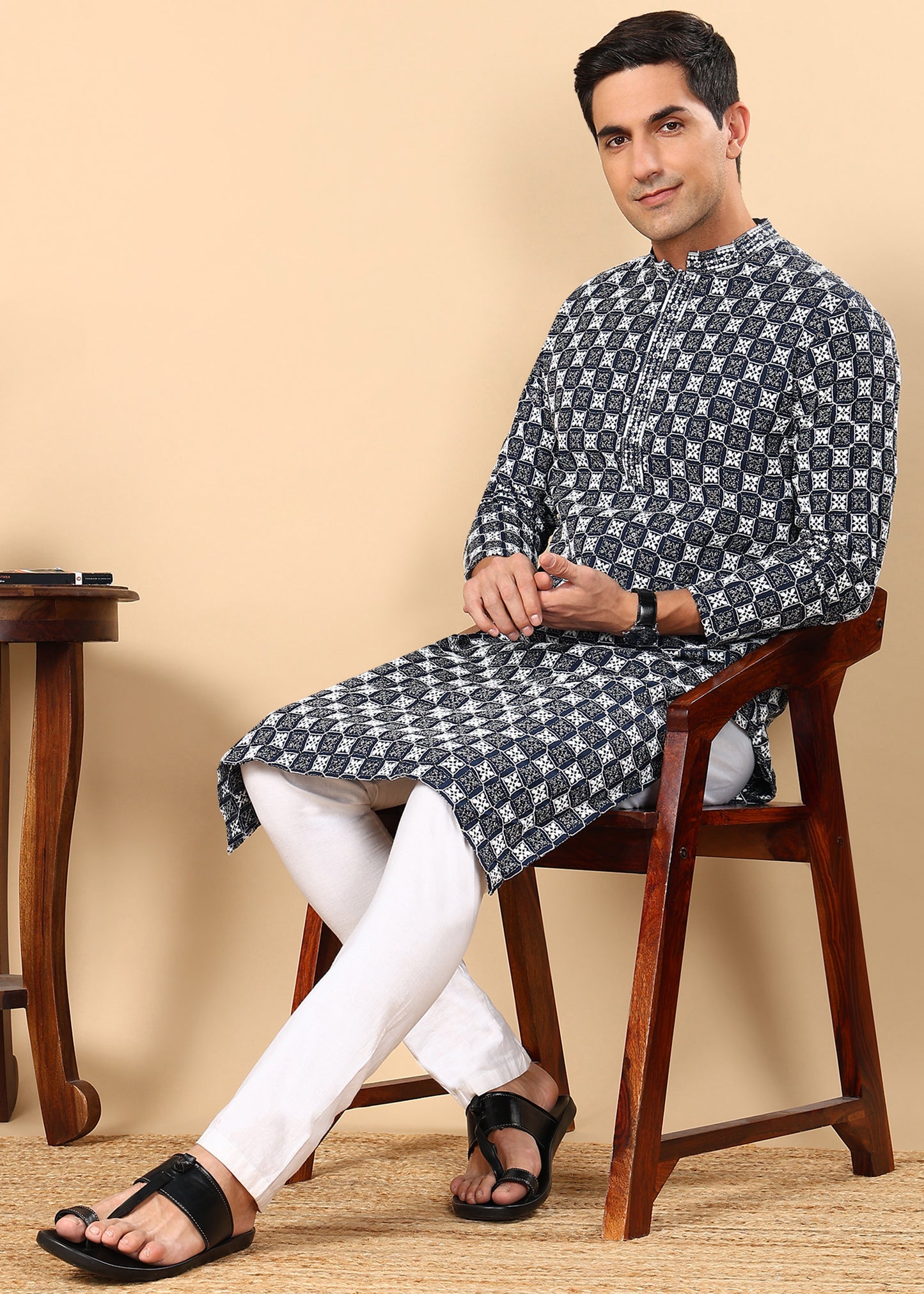 Tattva Men Woven Design Polyester Straight Kurta Set