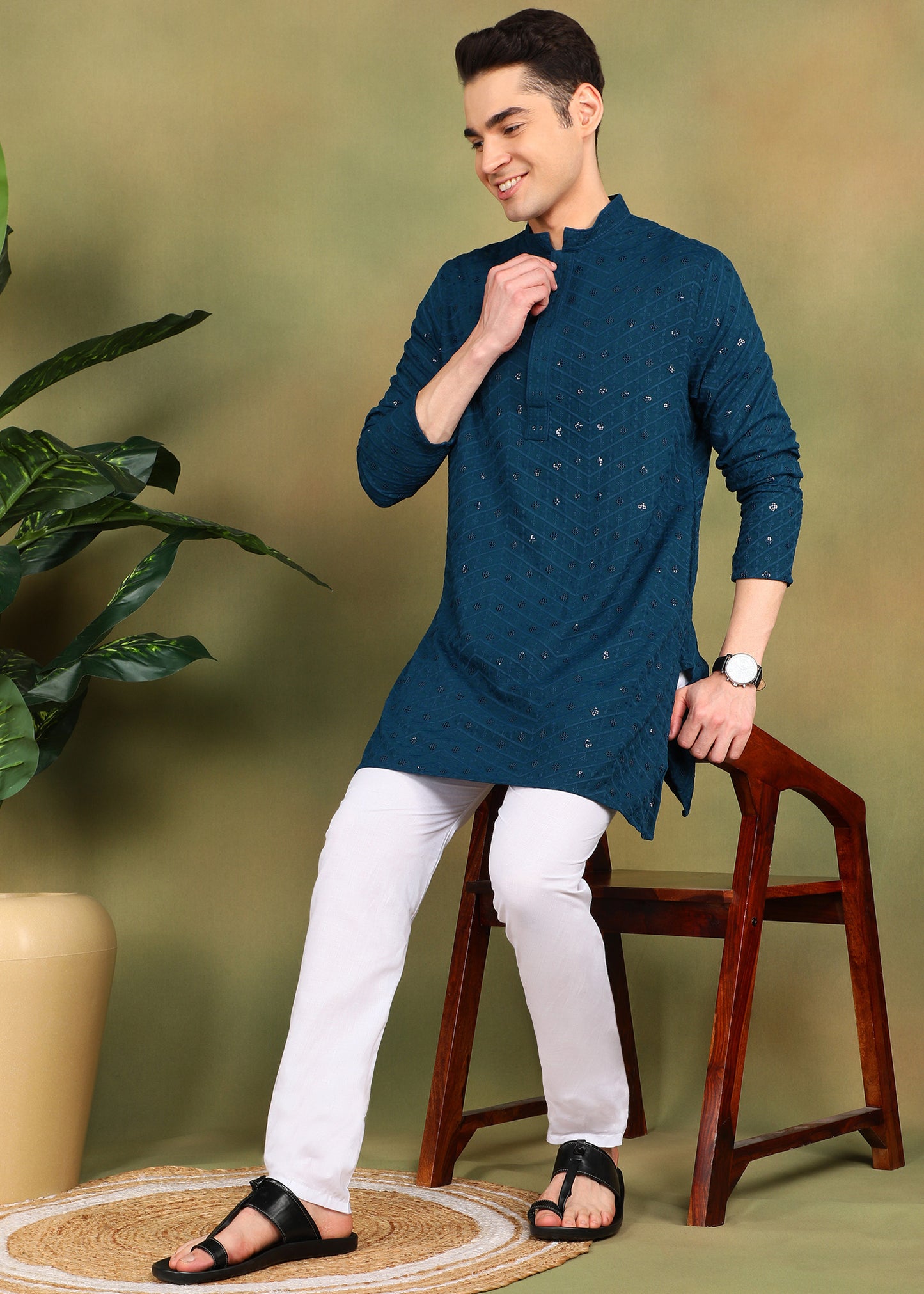Tattva Men Dark Blue Short Kurta