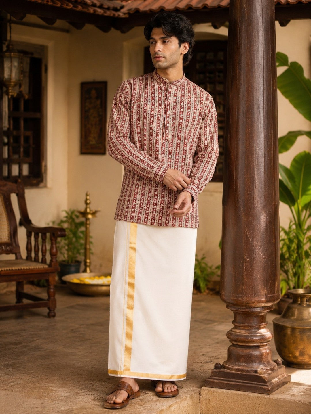 Tattva Men Floral Printed Woven Thread Super Short Kurta