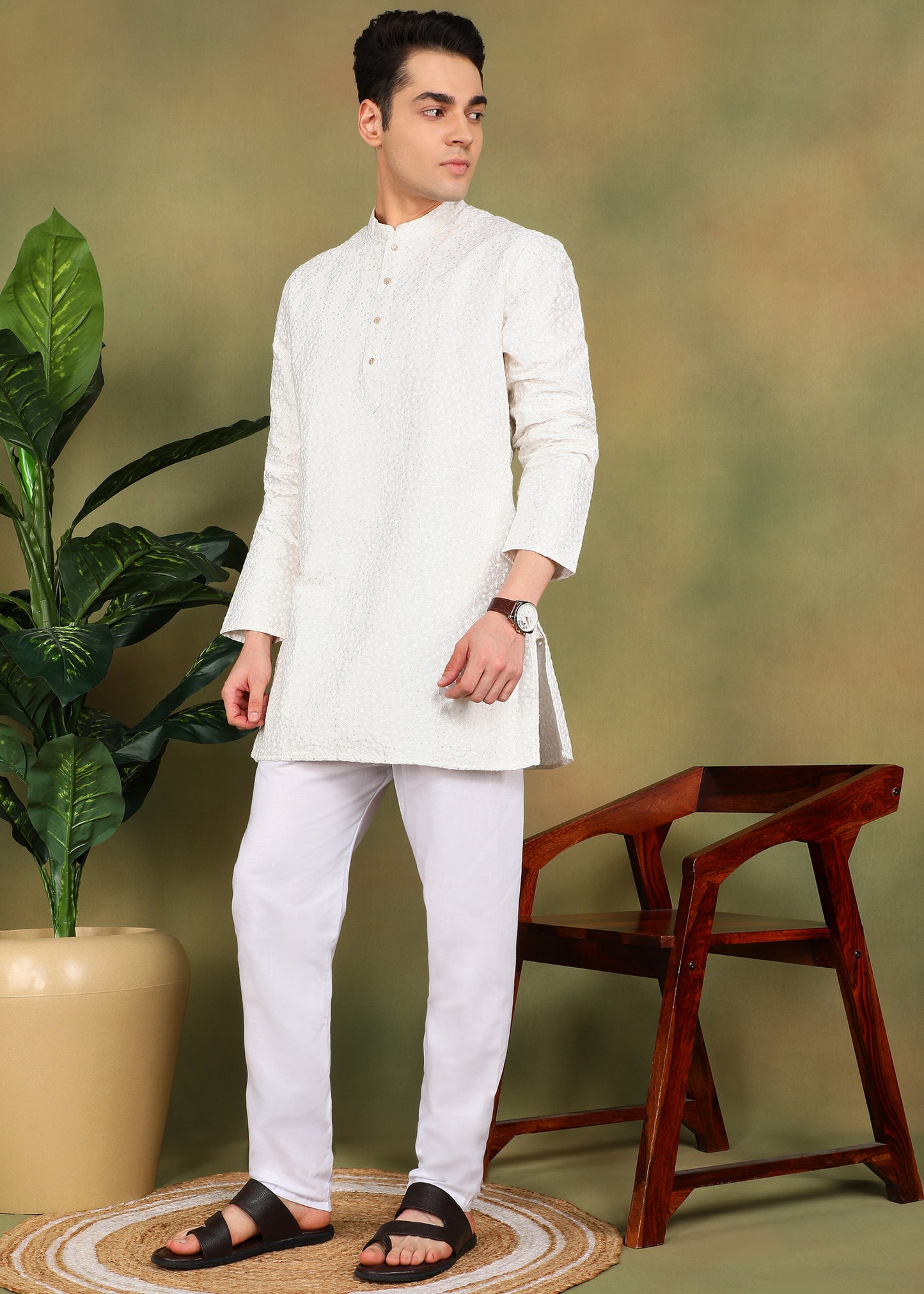 Tattva Men White Short Kurta