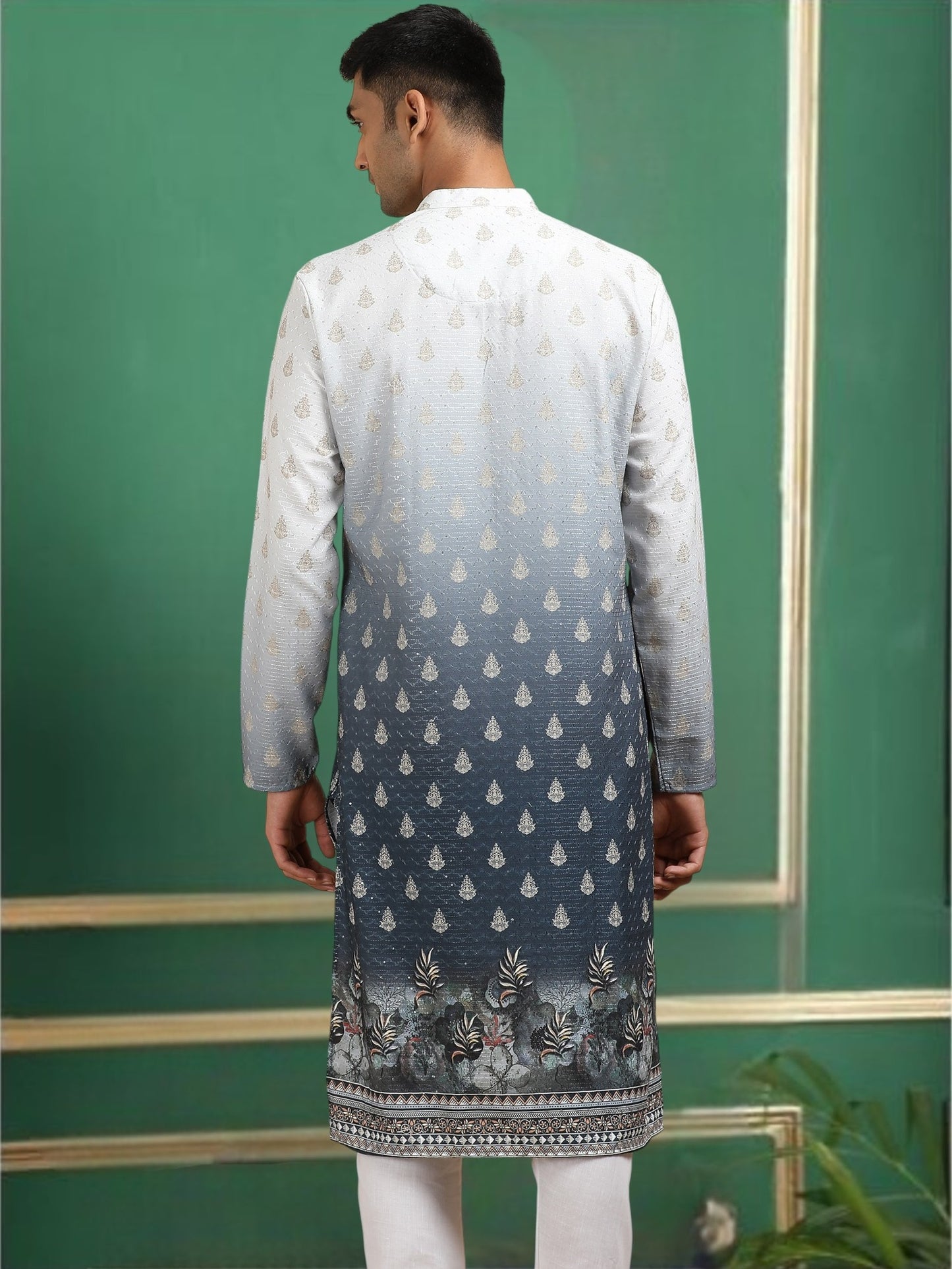 Tattva Men Ethnic Motifs and Daman Printed Sequence Threadwork Kurta Pyjama Set