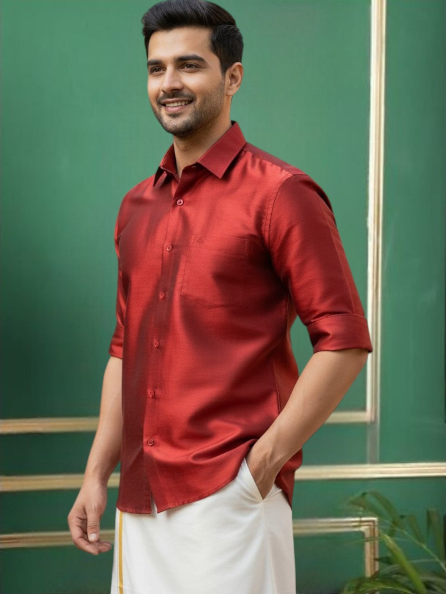 Tattva Mens Red Colour Solid Party Shirt