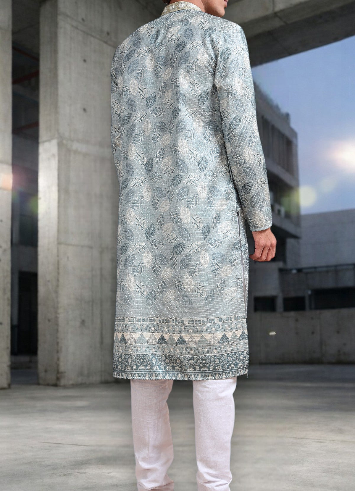 Tattva Woven Diamond Motif Grey Festive Kurta Set