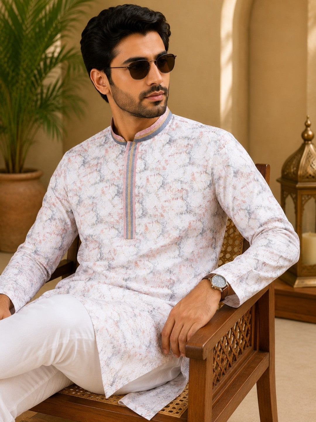 Tattva Men's Embroidered Thread Work Sequined Kurta