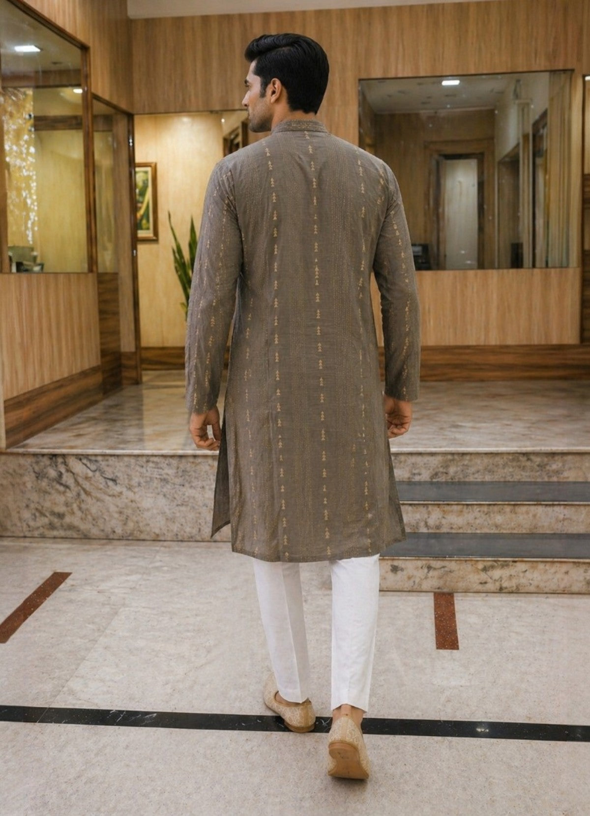 Tattva Men Coffee Brown Embroidered Cotton Silk Kurta with Pyjamas