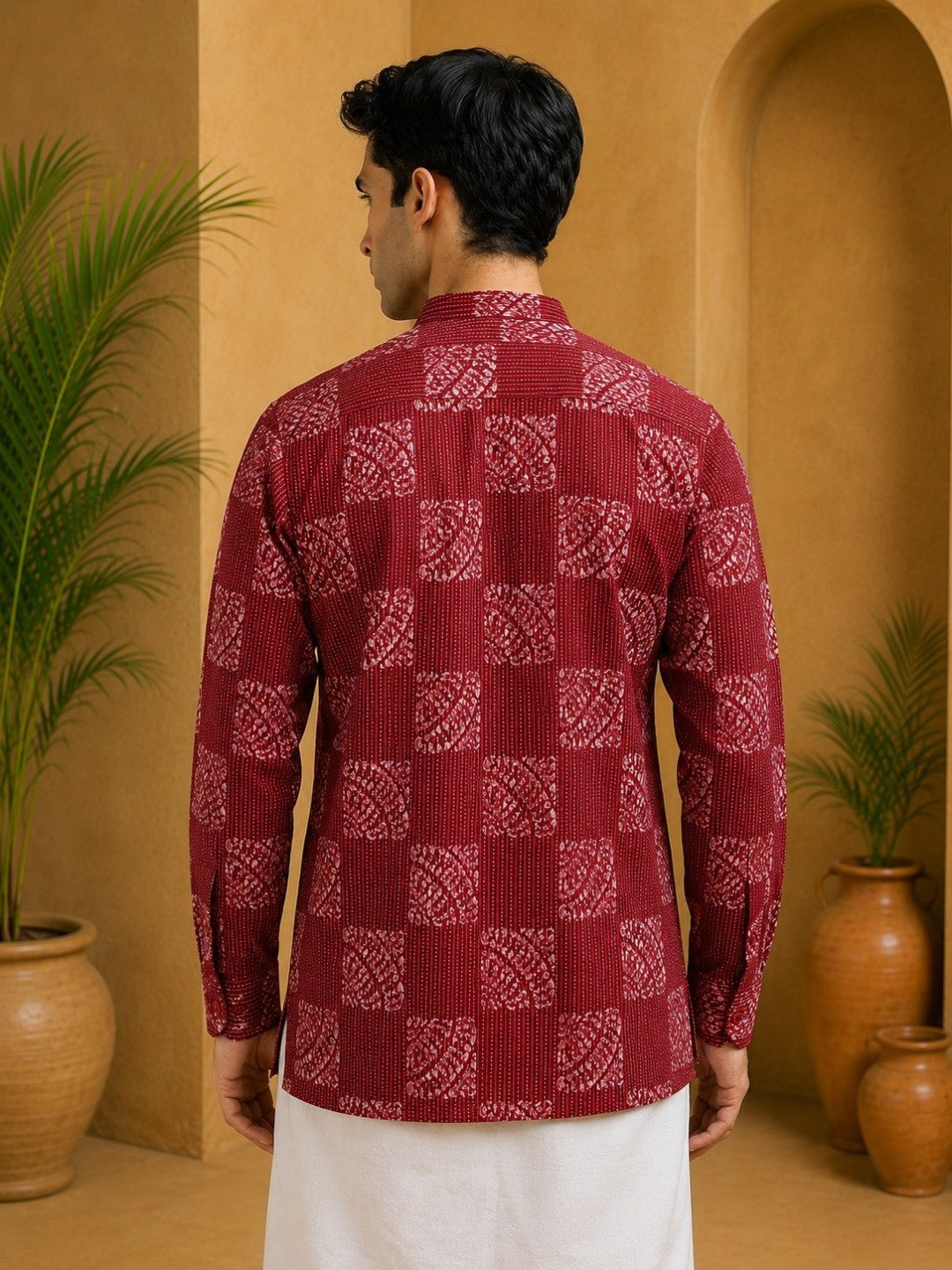Tattva Men Blocks Printed Woven Thread Super Short Kurta