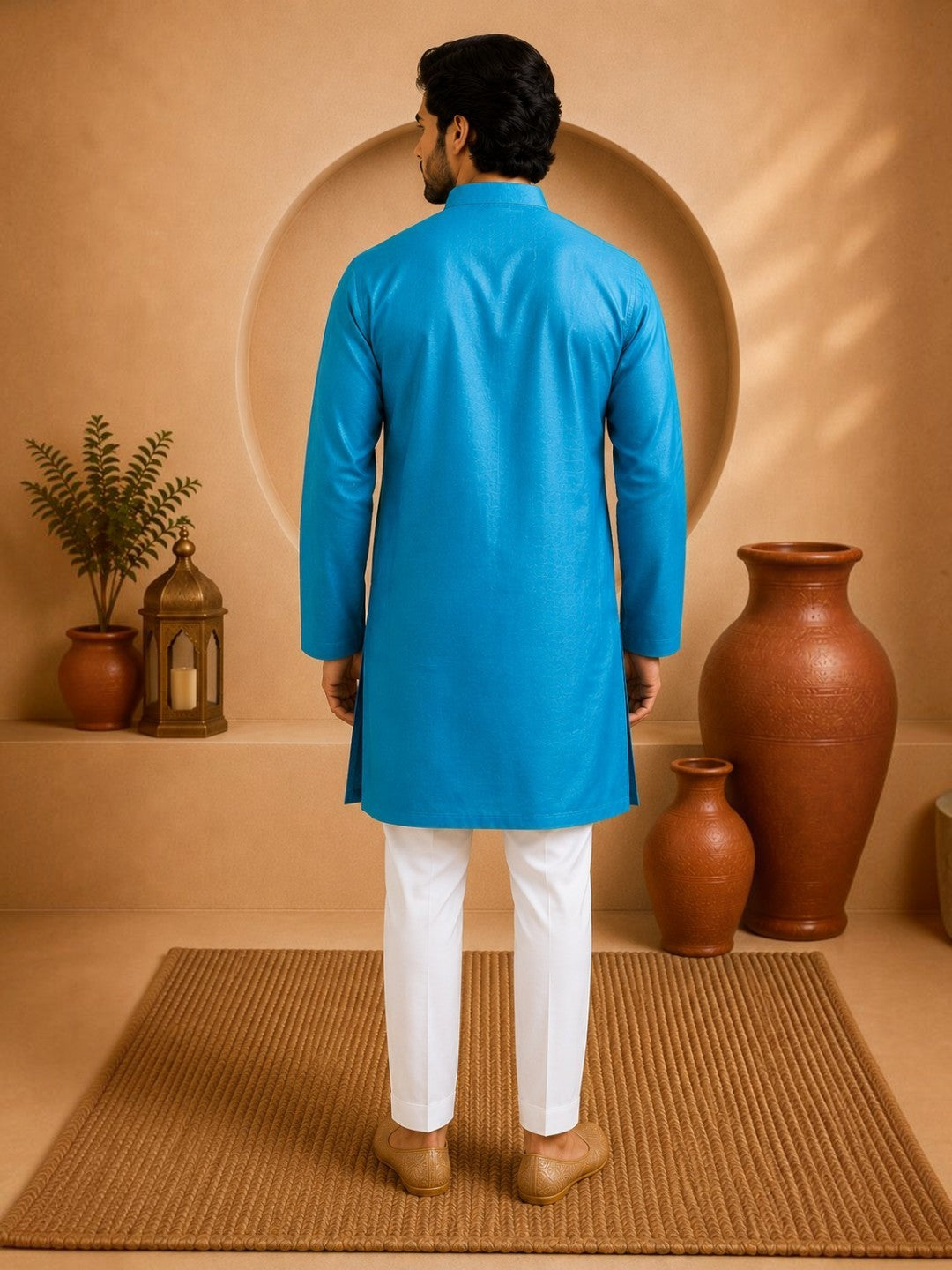 Tattva Solid Embroidered Mandarin Collar Short Kurta