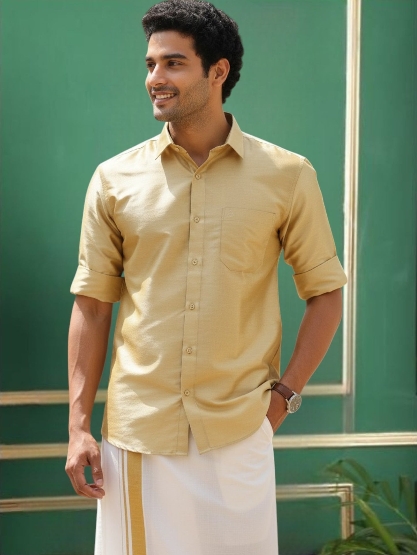 Tattva Men Regular Fit Solid Spread Collar Festive Shirt