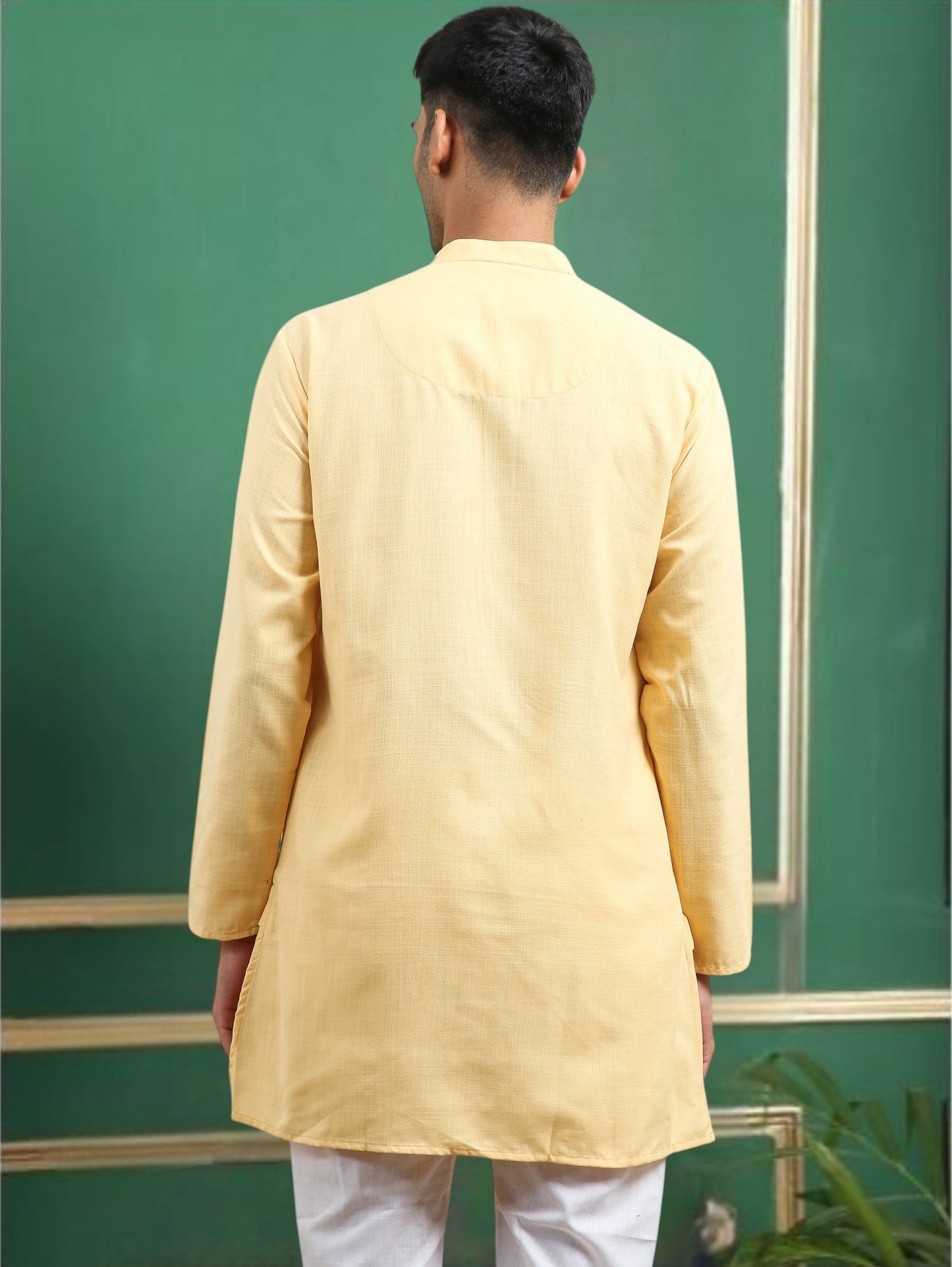 Tattva Beige Toned Solid Cotton Short Kurta