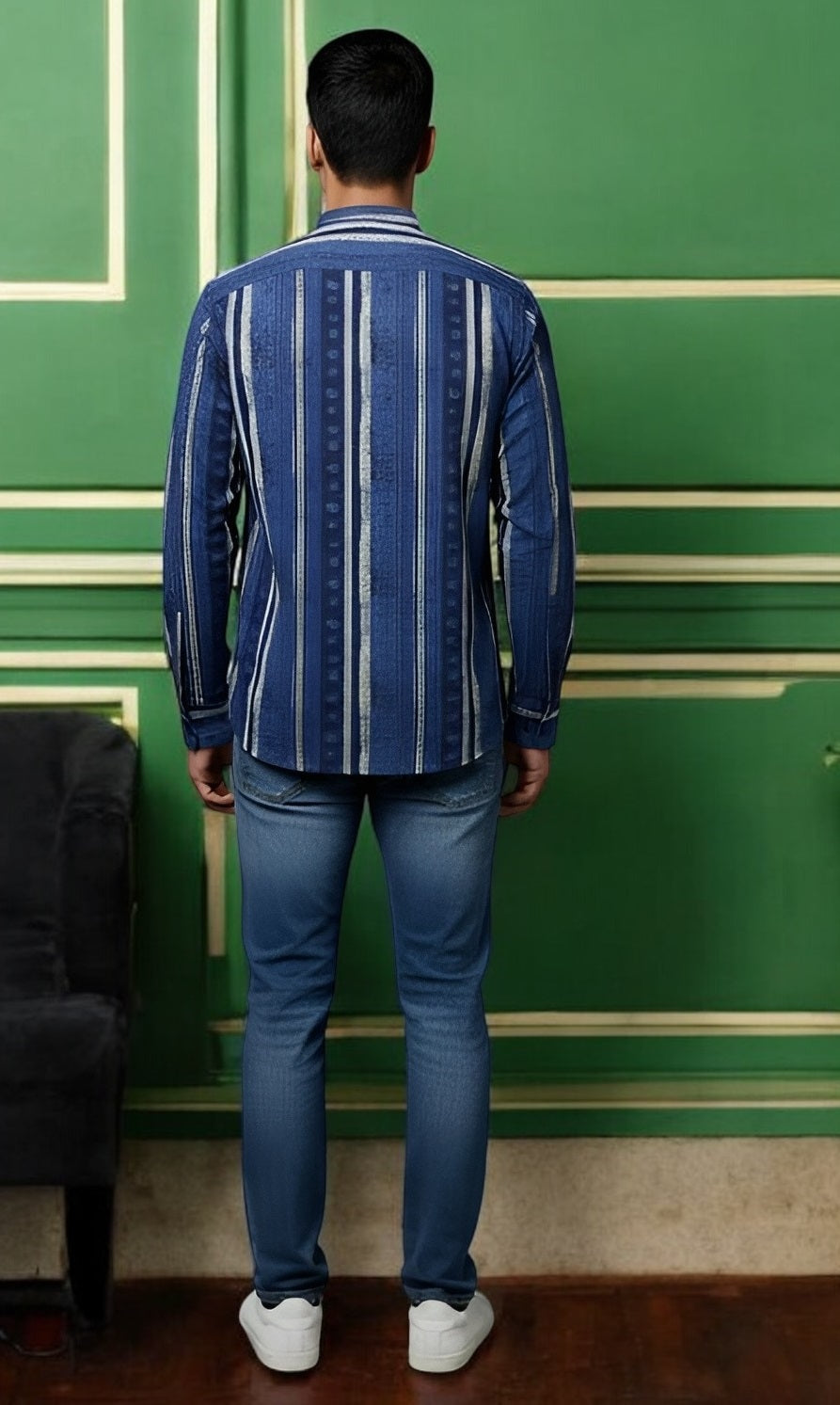 Tattva Men Blue Stripes Printed Super Short Kurta